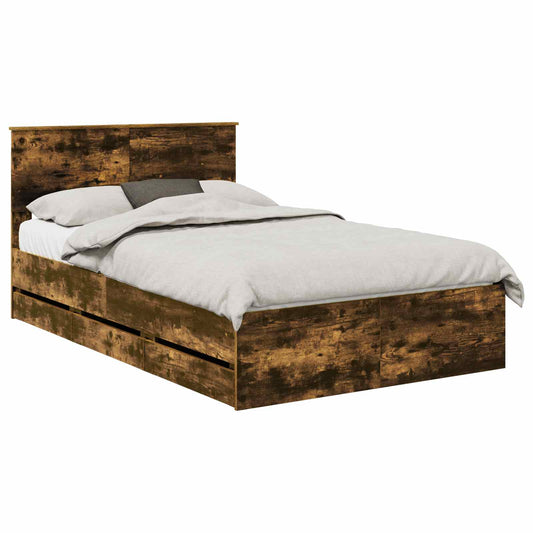 vidaXL Σκελετός Κρεβατιού Καπνιστό Δρύς 120 x 190 cm Μηχανήματος Ξύλο