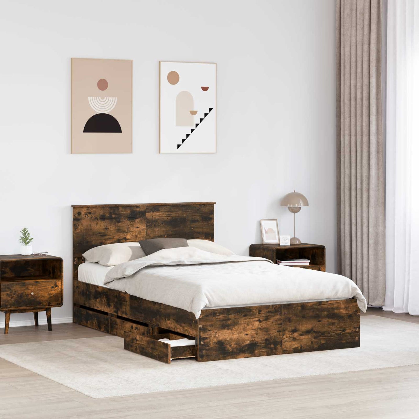 vidaXL Σκελετός Κρεβατιού Καπνιστό Δρύς 120 x 200 cm Μηχανήματος Ξύλο