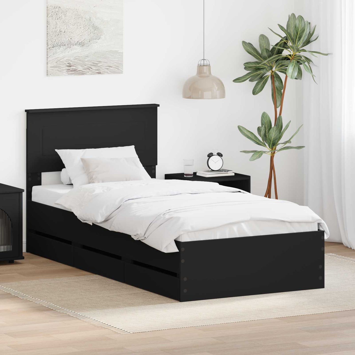 vidaXL Σκελετός Κρεβατιού Μαύρο 90 x 190 cm Μηχανήματος Ξύλο
