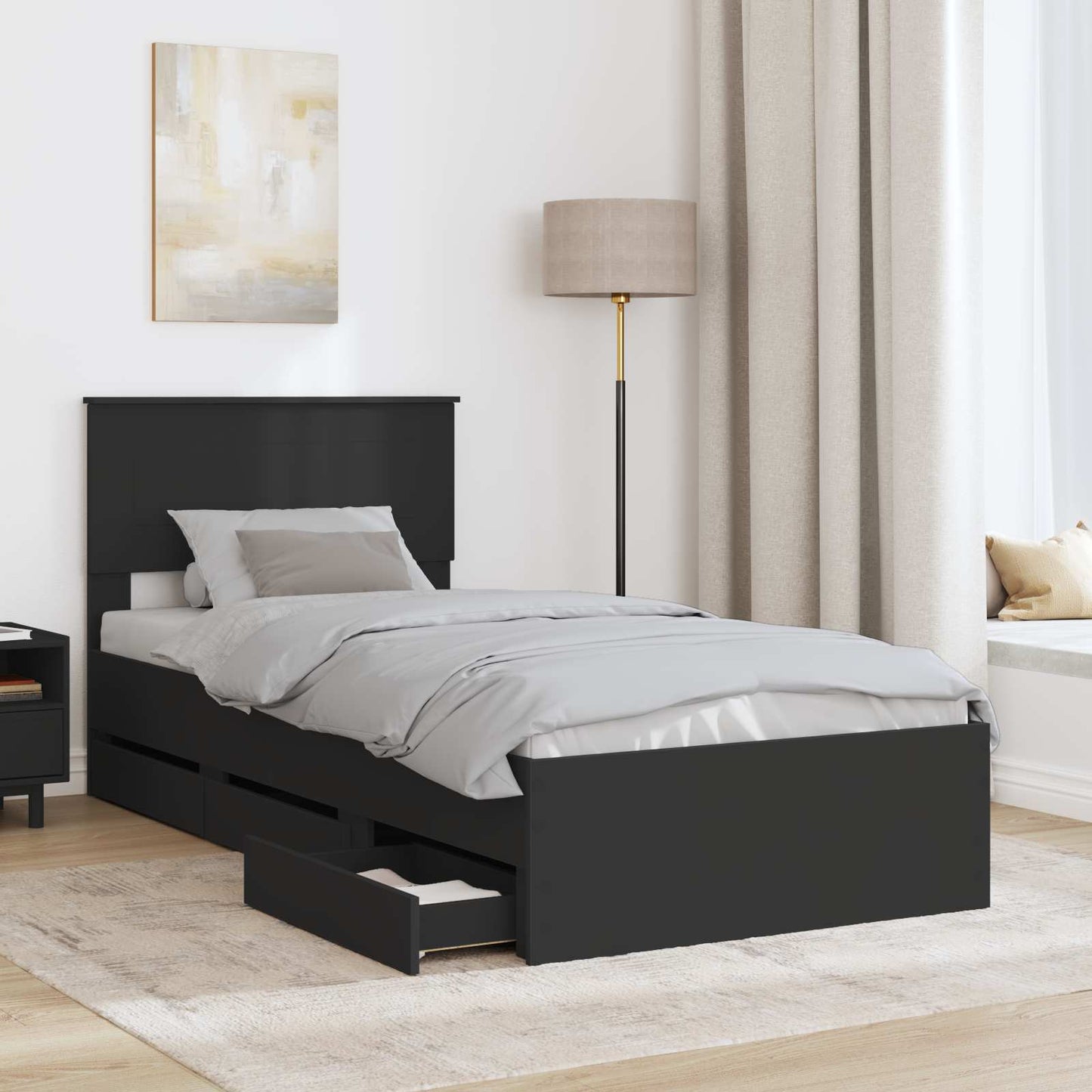 vidaXL Σκελετός Κρεβατιού Μαύρο 90 x 190 cm Μηχανήματος Ξύλο