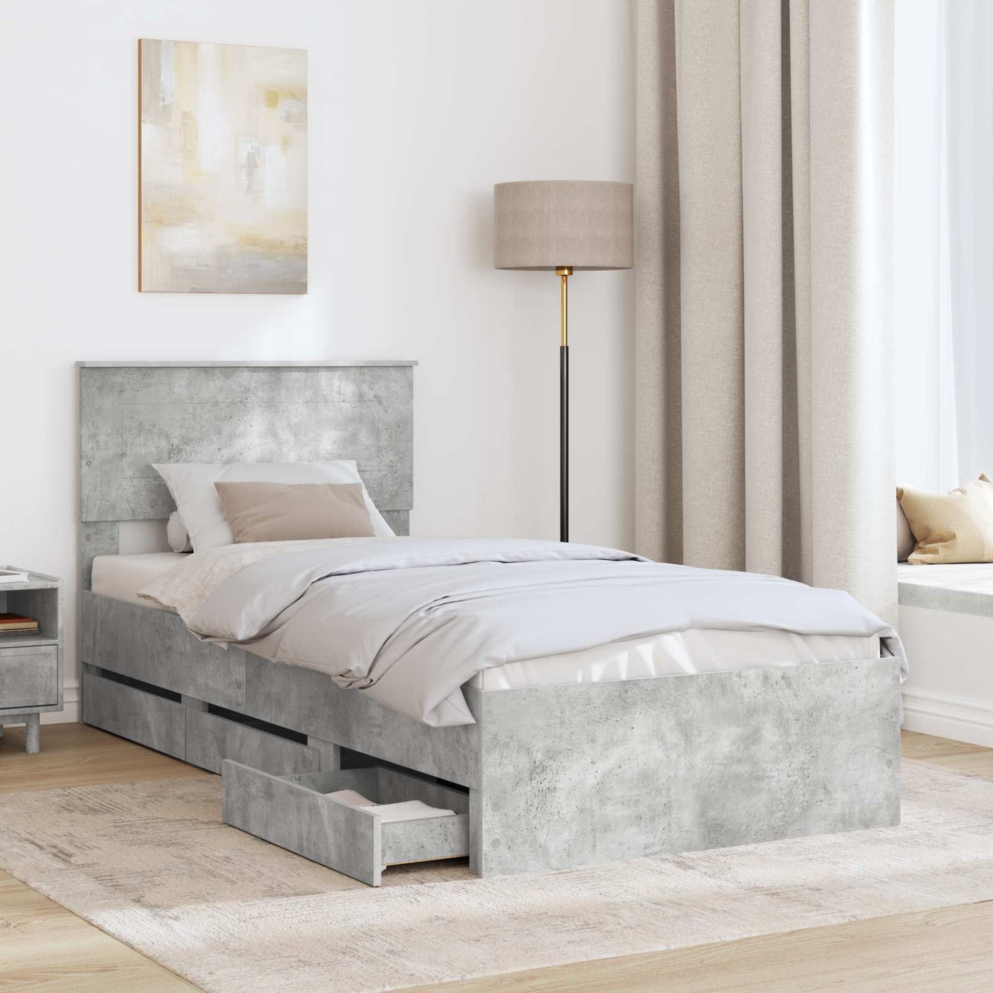 vidaXL Σκελετός Κρεβατιού Σκυρόδεμα Γκρι 90 x 190 cm Μηχανήματος Ξύλο