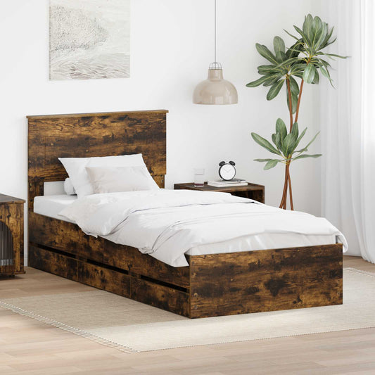 vidaXL Σκελετός Κρεβατιού Καπνιστό Δρύς 75 x 190 cm Μηχανήματος Ξύλο