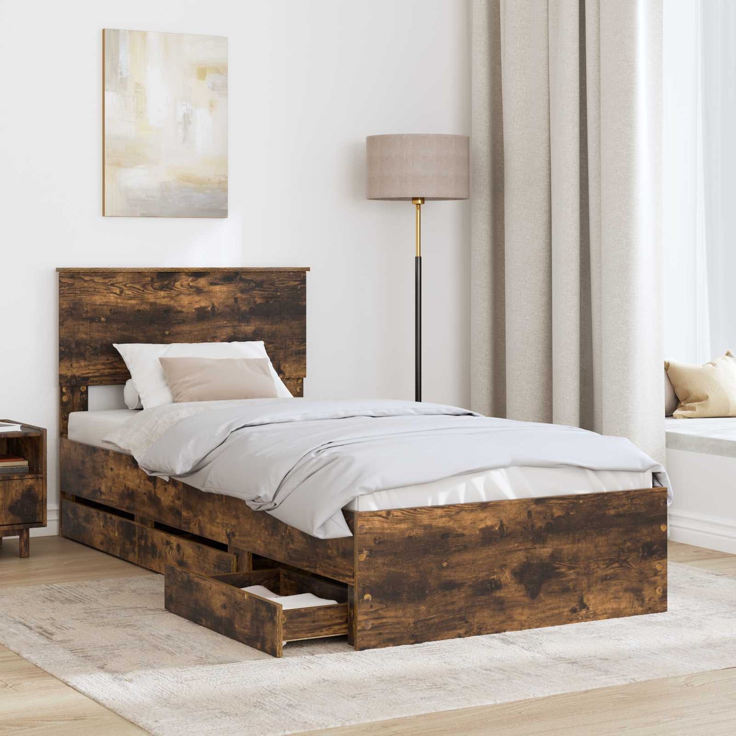 vidaXL Σκελετός Κρεβατιού Καπνιστό Δρύς 75 x 190 cm Μηχανήματος Ξύλο