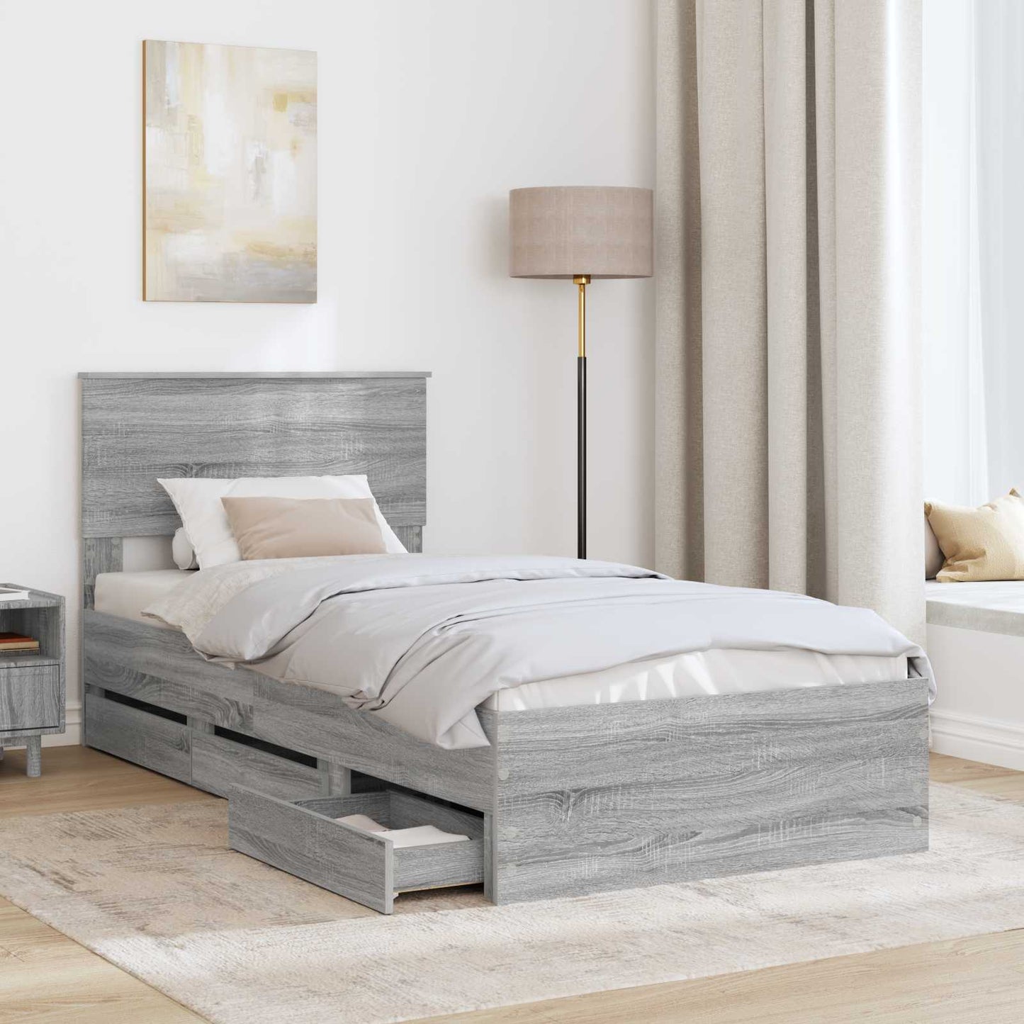 vidaXL Σκελετός Κρεβατιού Γκρίζο Σονομα 75 x 190 cm Μηχανήματος Ξύλο