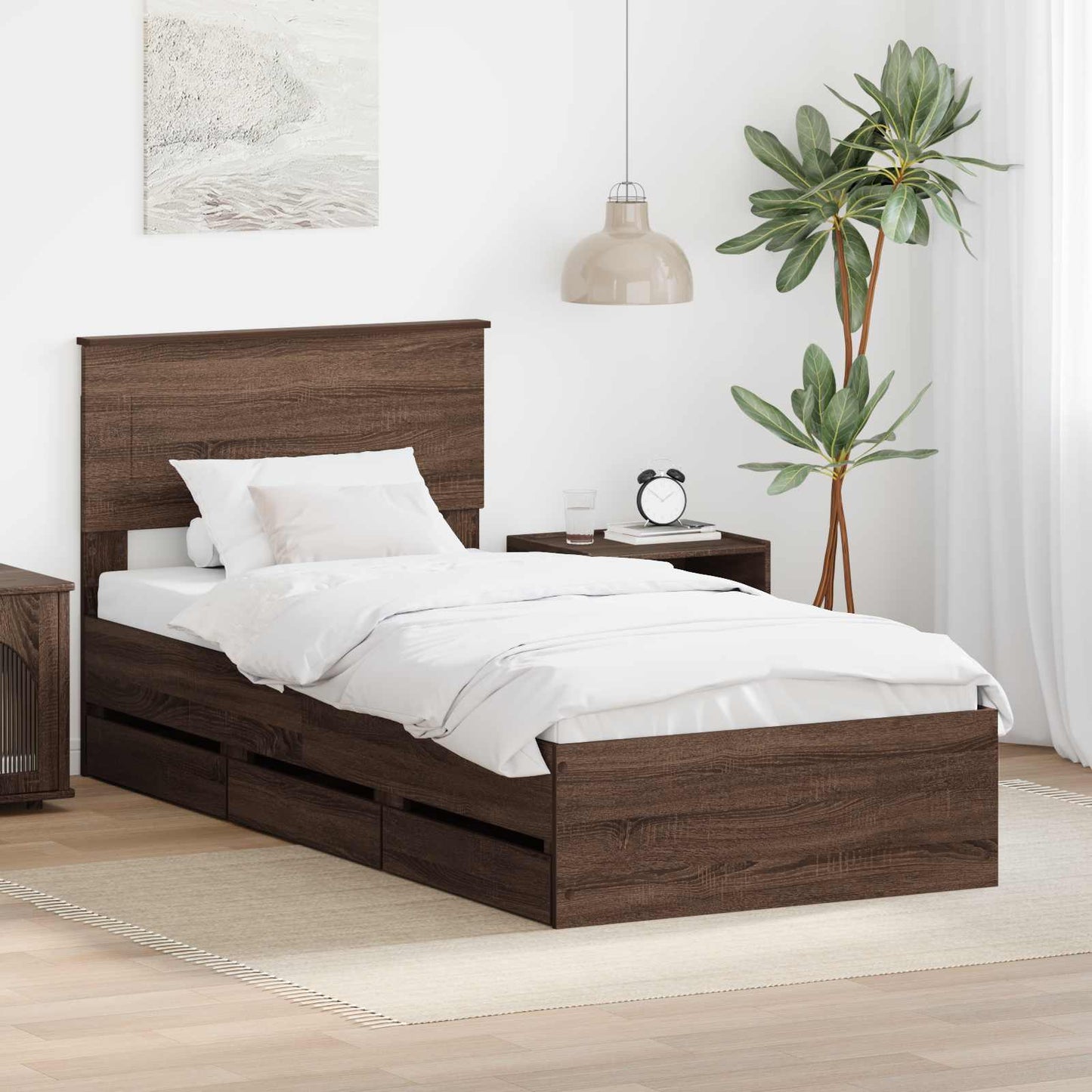 vidaXL Σκελετός Κρεβατιού Καφέ δρυς 75 x 190 cm Μηχανήματος Ξύλο