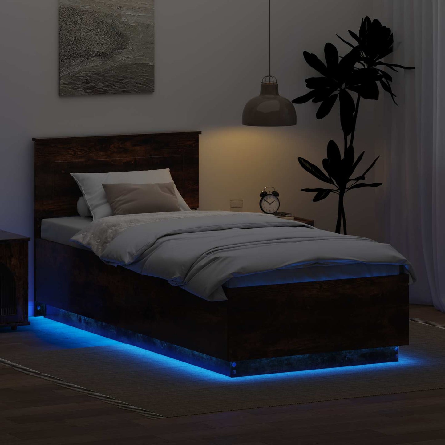 vidaXL Σκελετός Κρεβατιού με κεφαλάρι Καπνιστό Δρύς 100 x 200 cm