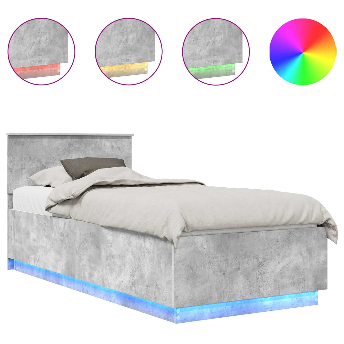 vidaXL Σκελετός Κρεβατιού με κεφαλάρι Σκυρόδεμα Γκρι 90 x 190 cm