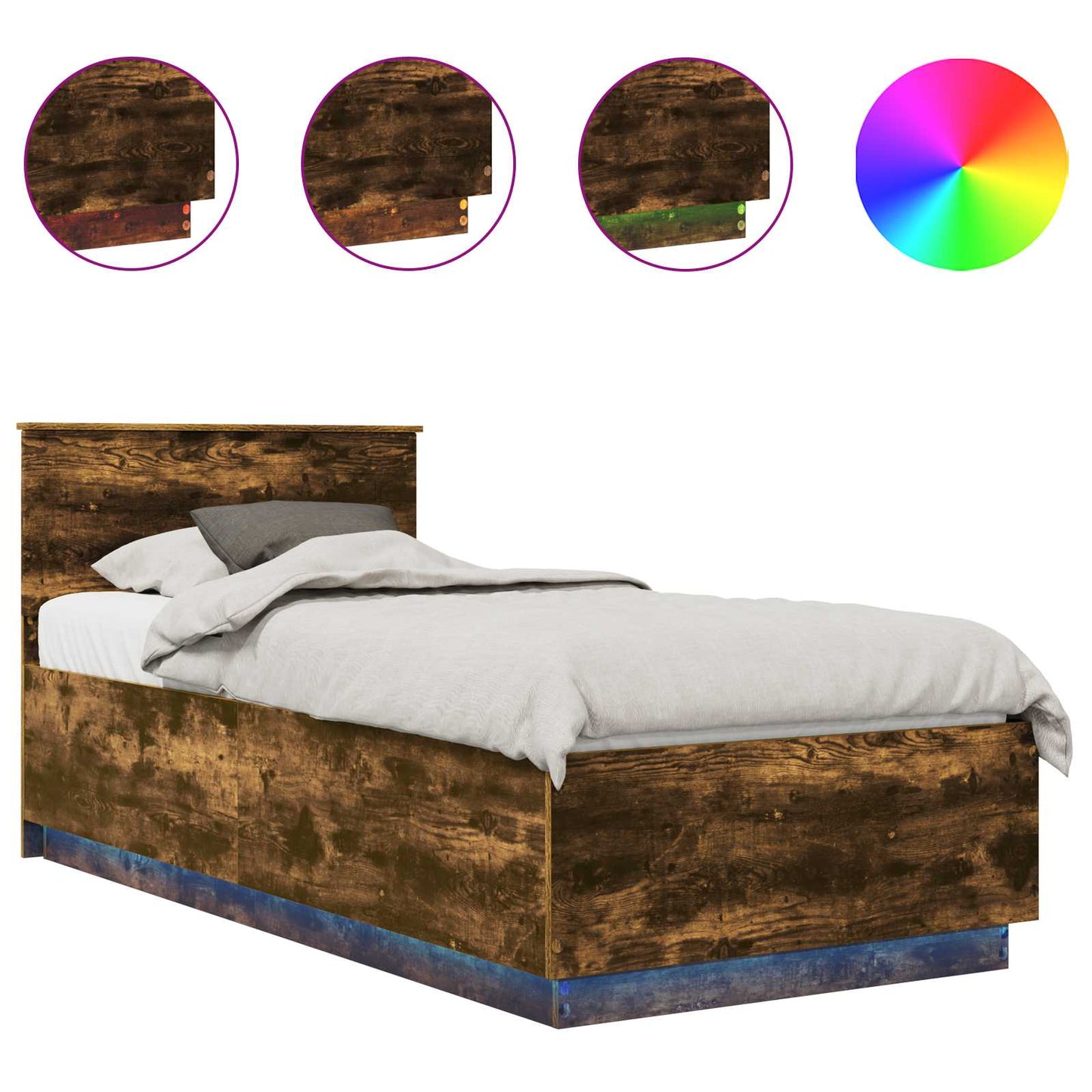 vidaXL Σκελετός Κρεβατιού Καπνιστό Δρύς 90 x 190 cm Επεξεργασμένο ξύλο