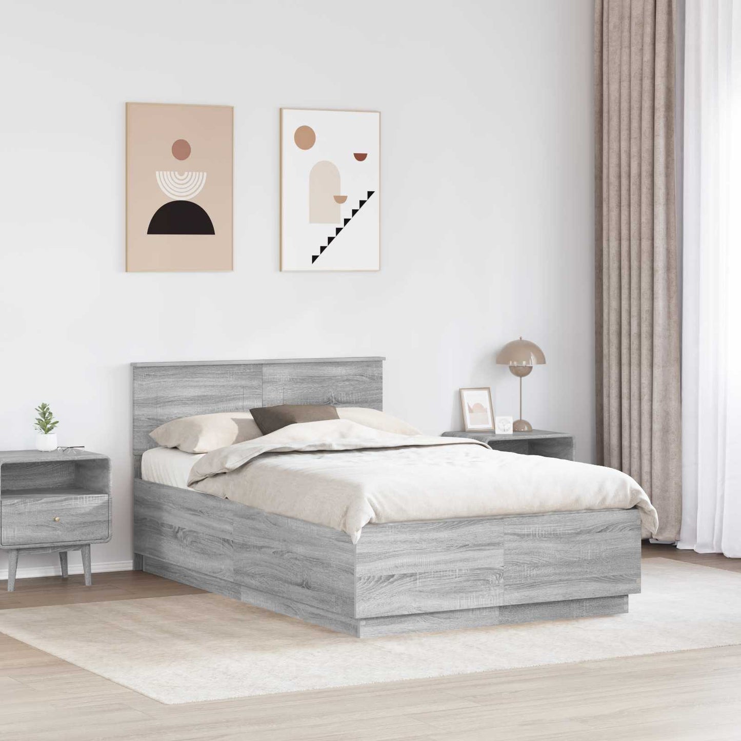 vidaXL Σκελετός Κρεβατιού Γκρι Sonoma 135 x 190 cm Επεξεργασμένο Ξύλο
