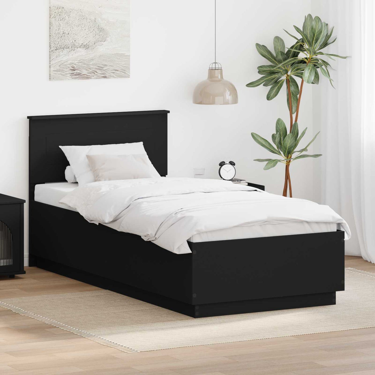 vidaXL Σκελετός Κρεβατιού Μαύρο 90 x 190 cm Επεξεργασμένο Ξύλο