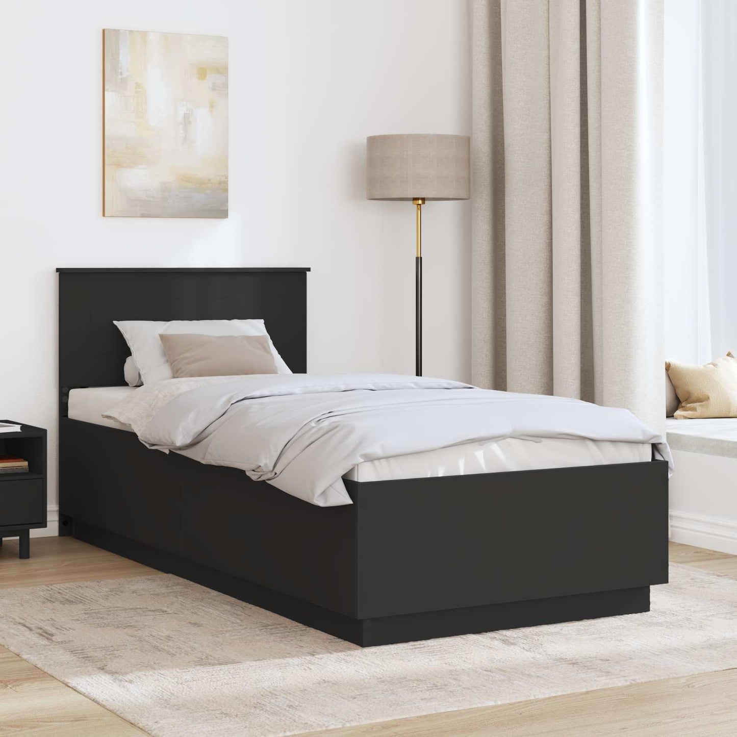 vidaXL Σκελετός Κρεβατιού Μαύρο 90 x 190 cm Επεξεργασμένο Ξύλο
