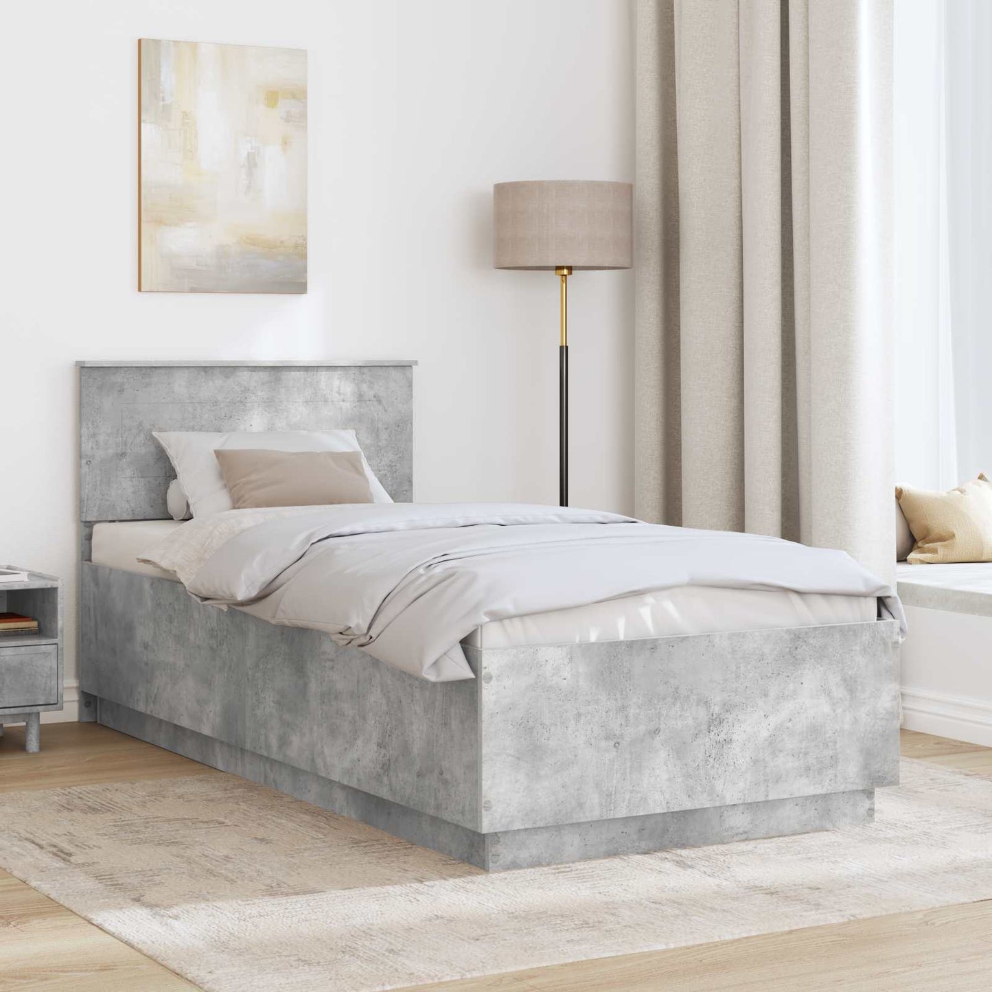 vidaXL Σκελετός Κρεβατιού με κεφαλάρι Σκυρόδεμα Γκρι 90 x 190 cm