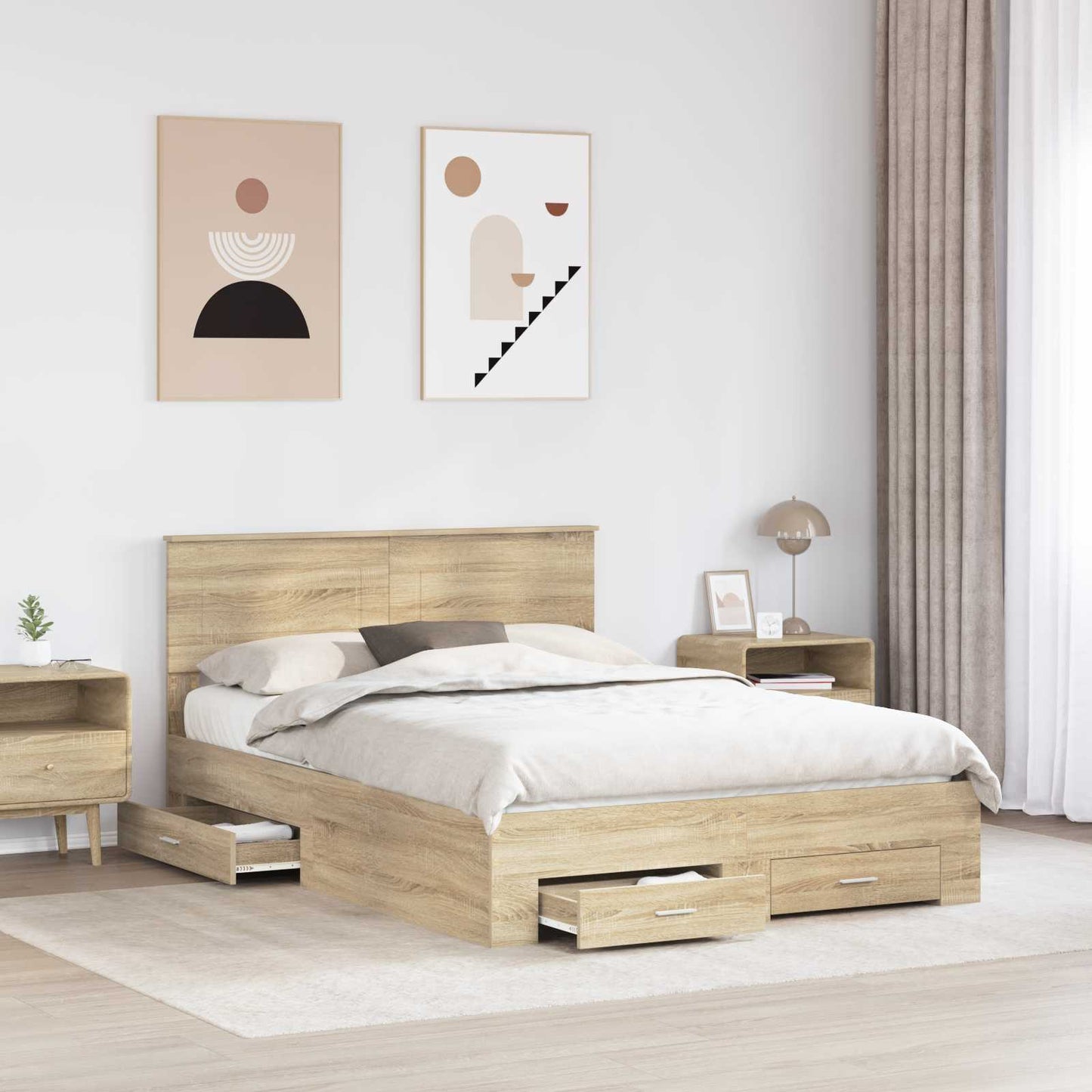 vidaXL Σκελετός Κρεβατιού Δρύς Sonoma 150 x 200 cm Επεξεργασμένο ξύλο