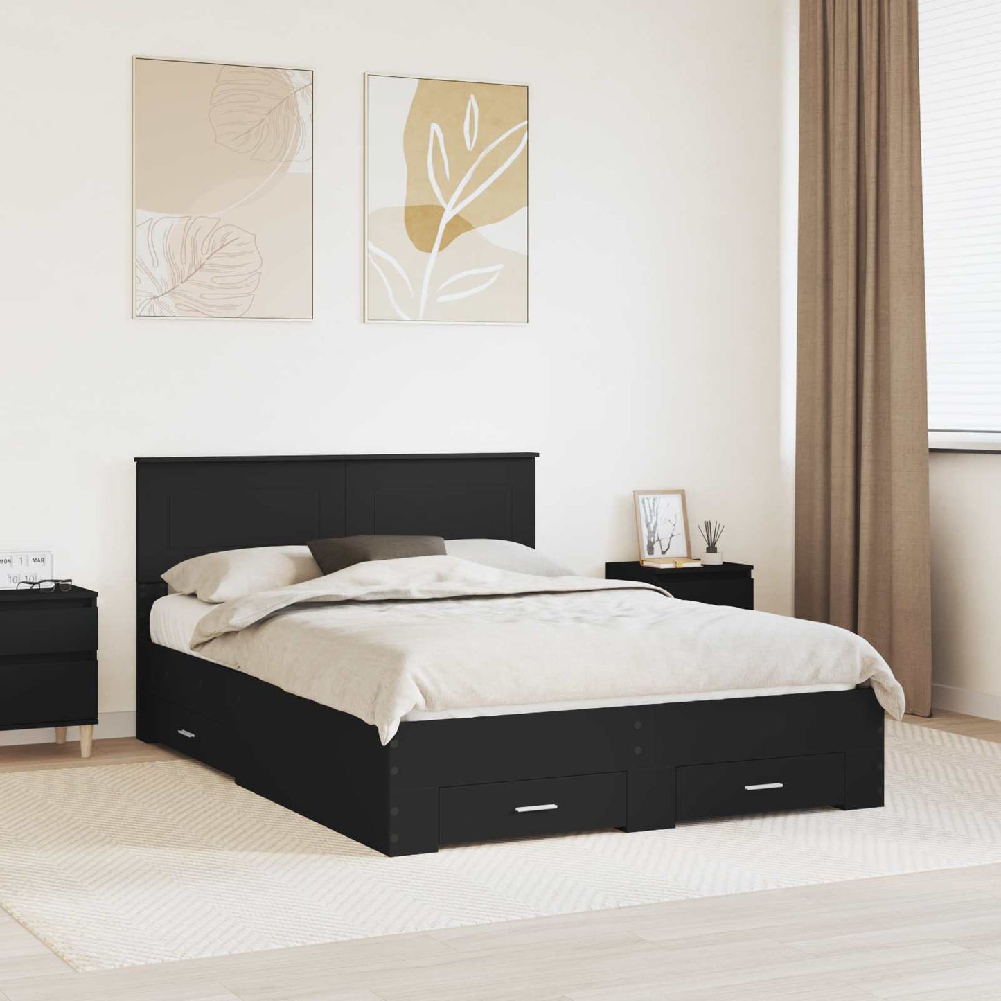 vidaXL Σκελετός Κρεβατιού Μαύρο 140 x 190 cm Επεξεργασμένο ξύλο