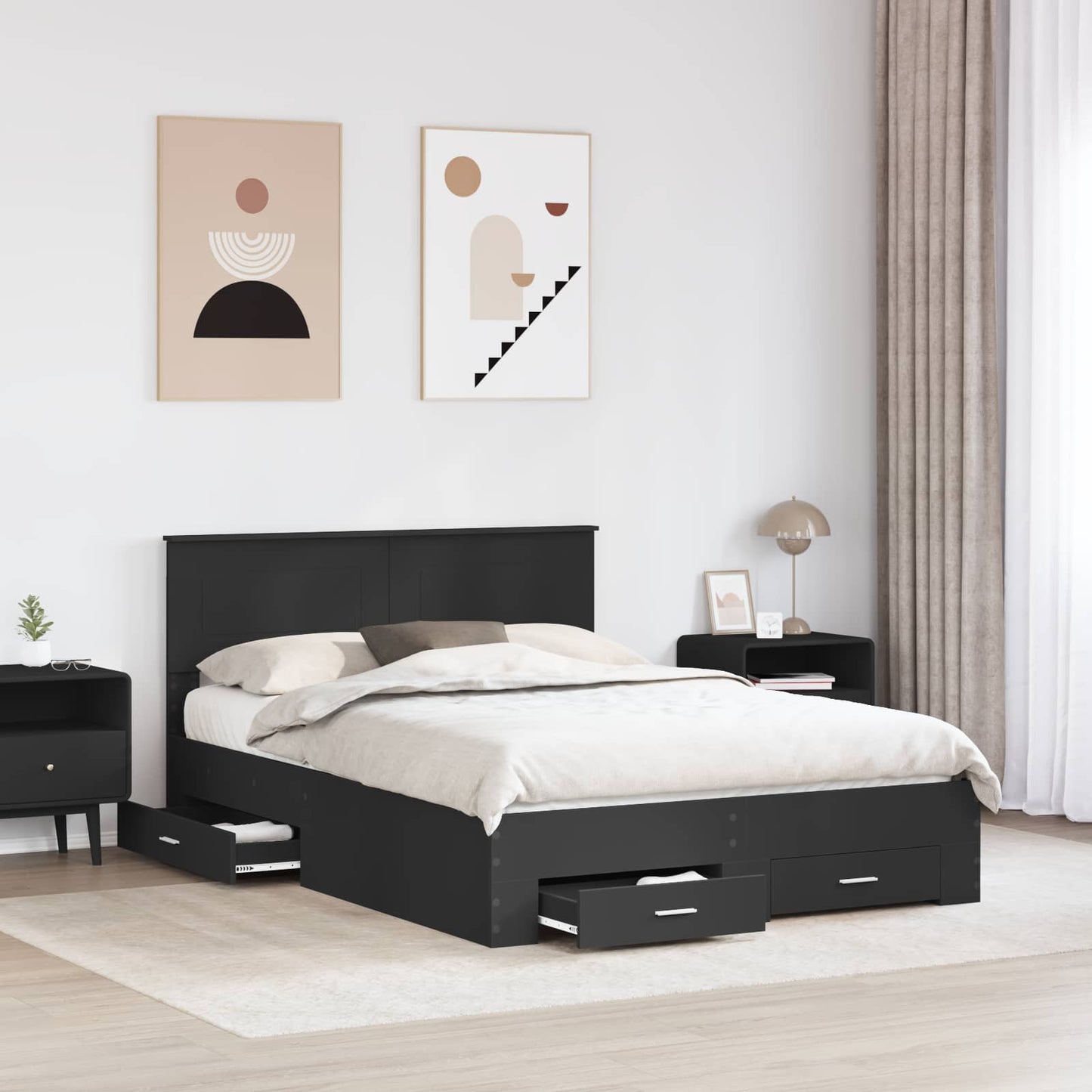 vidaXL Σκελετός Κρεβατιού Μαύρο 140 x 190 cm Επεξεργασμένο ξύλο