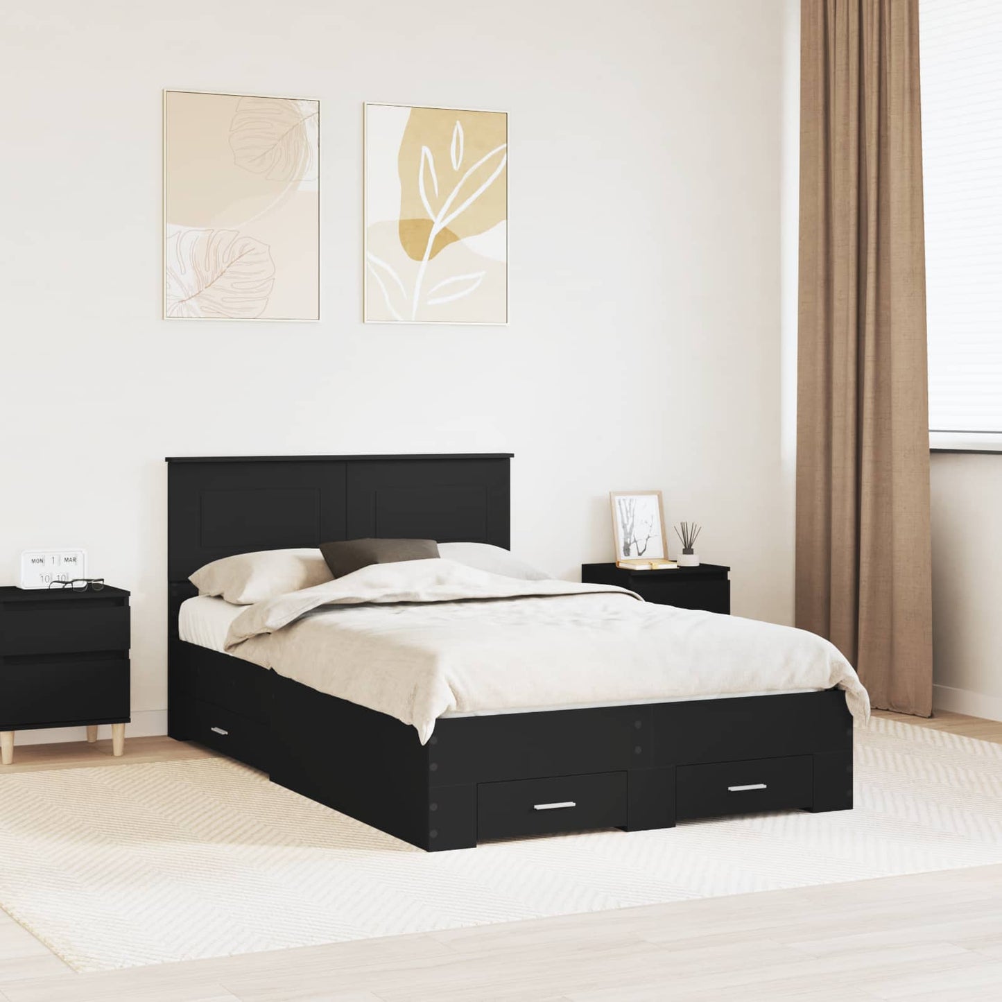 vidaXL Σκελετός Κρεβατιού Μαύρο 135 x 190 cm Επεξεργασμένο ξύλο
