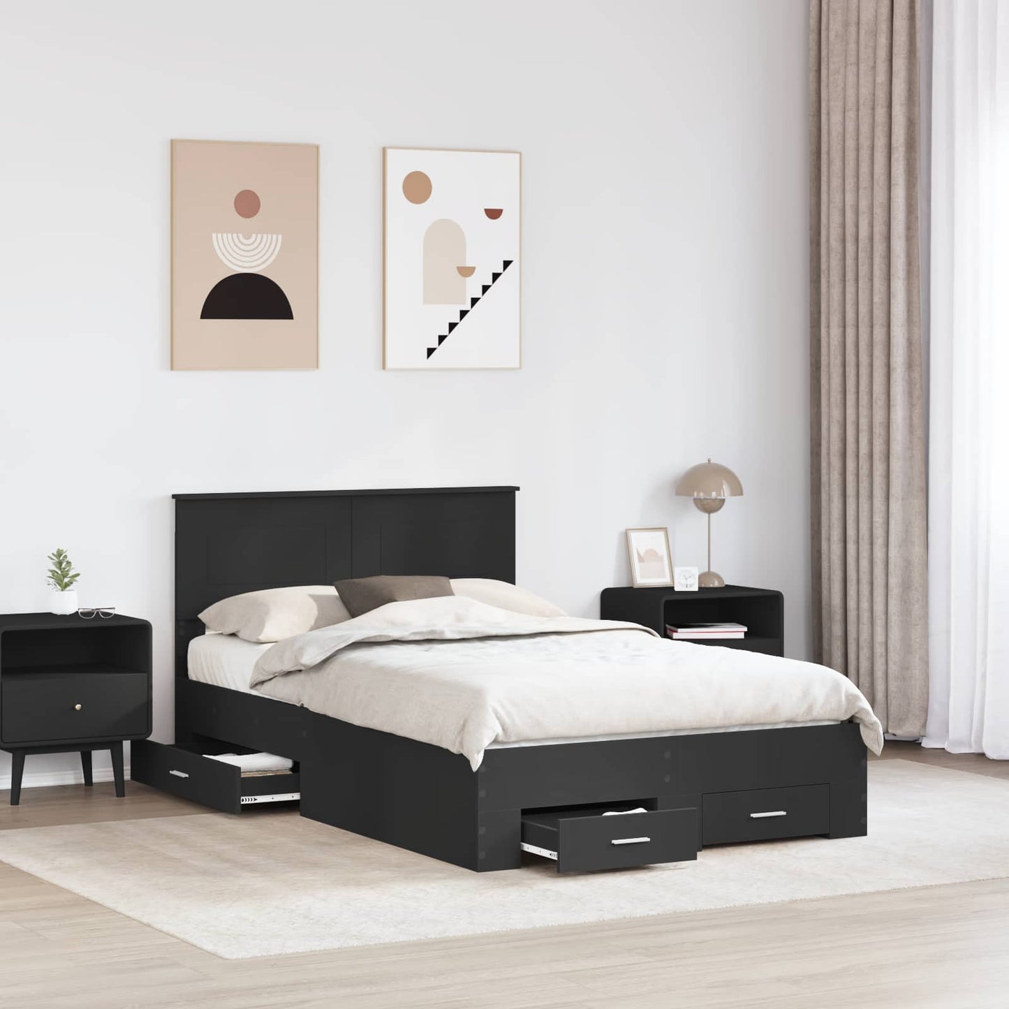 vidaXL Σκελετός Κρεβατιού Μαύρο 135 x 190 cm Επεξεργασμένο ξύλο
