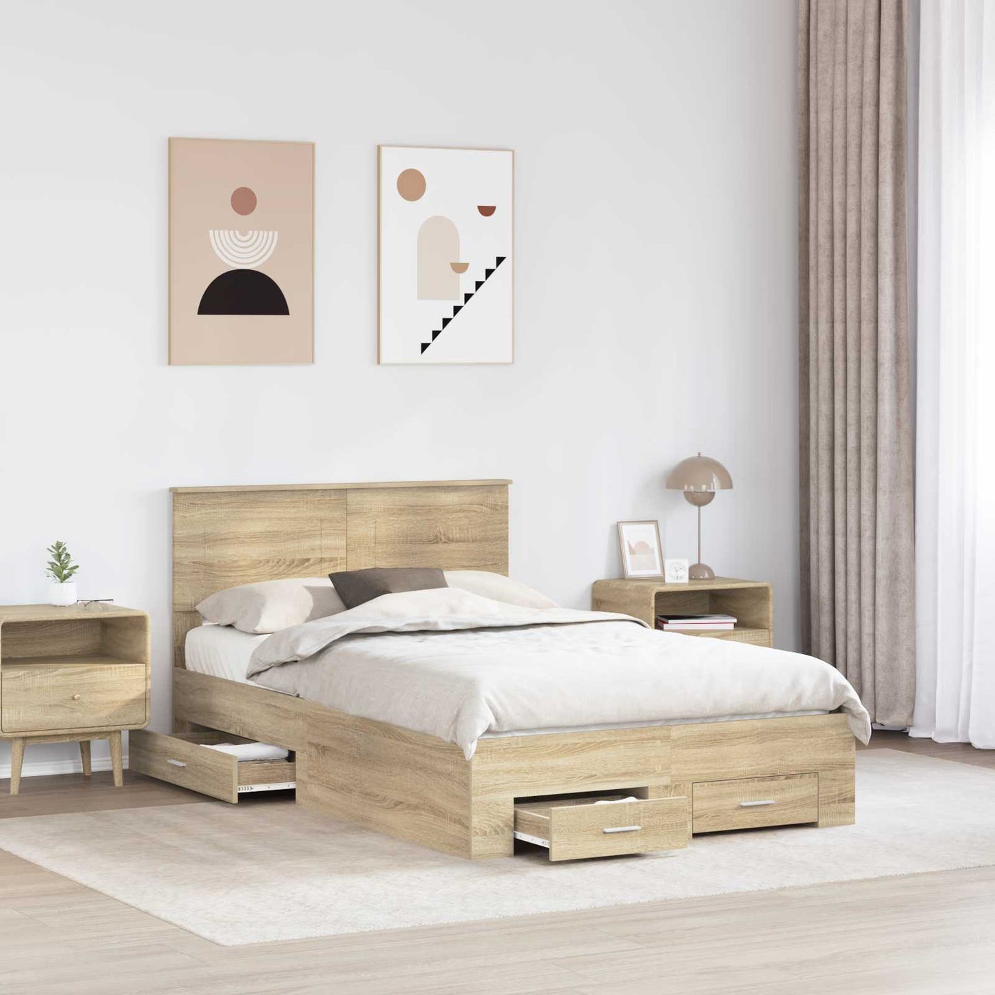 vidaXL Σκελετός Κρεβατιού Δρύς Sonoma 135 x 190 cm Επεξεργασμένο ξύλο
