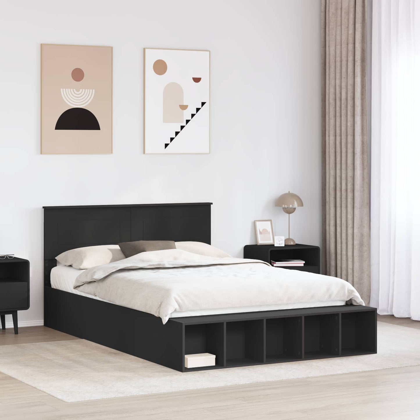 vidaXL Σκελετός Κρεβατιού Μαύρο 150 x 200 cm Επεξεργασμένο ξύλο