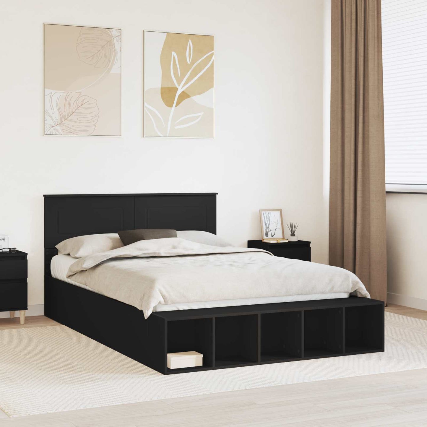 vidaXL Σκελετός Κρεβατιού Μαύρο 140 x 200 cm Επεξεργασμένο ξύλο