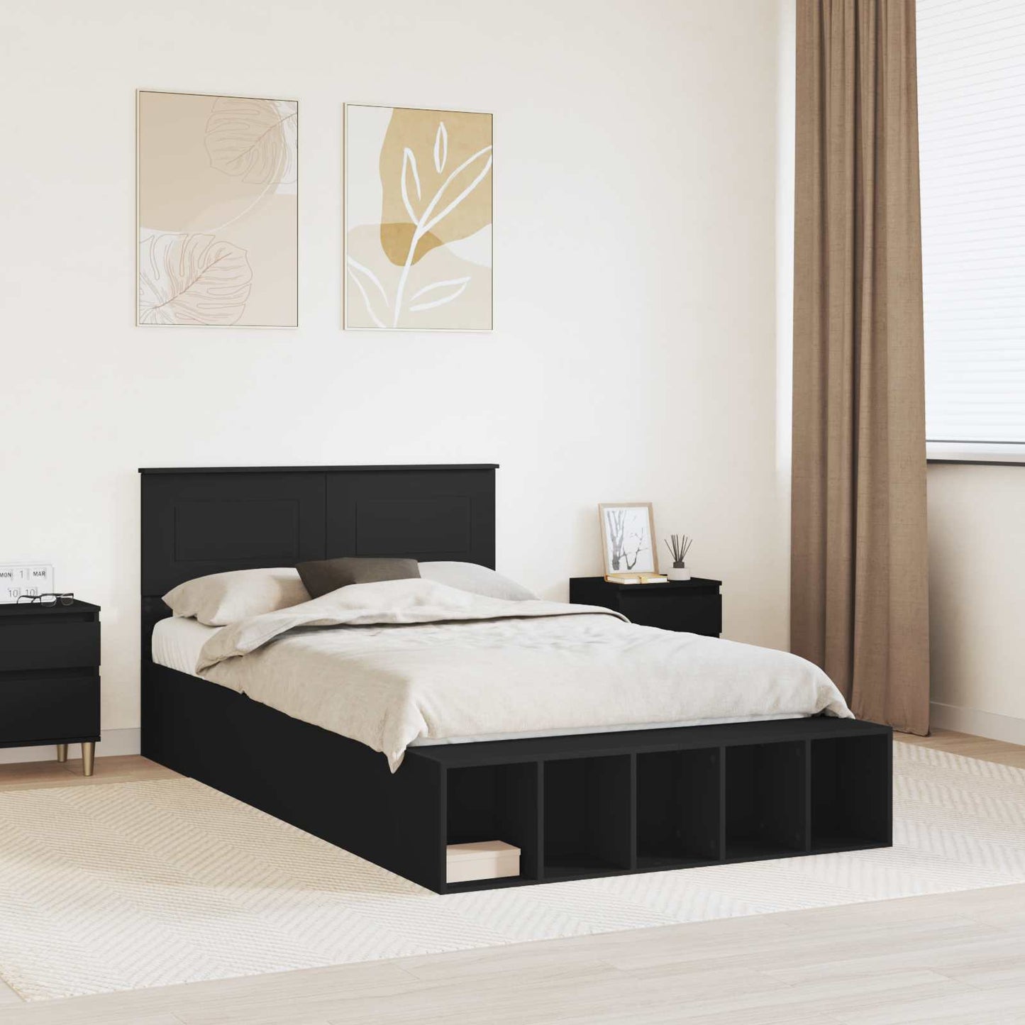 vidaXL Σκελετός Κρεβατιού Μαύρο 135 x 190 cm Επεξεργασμένο ξύλο