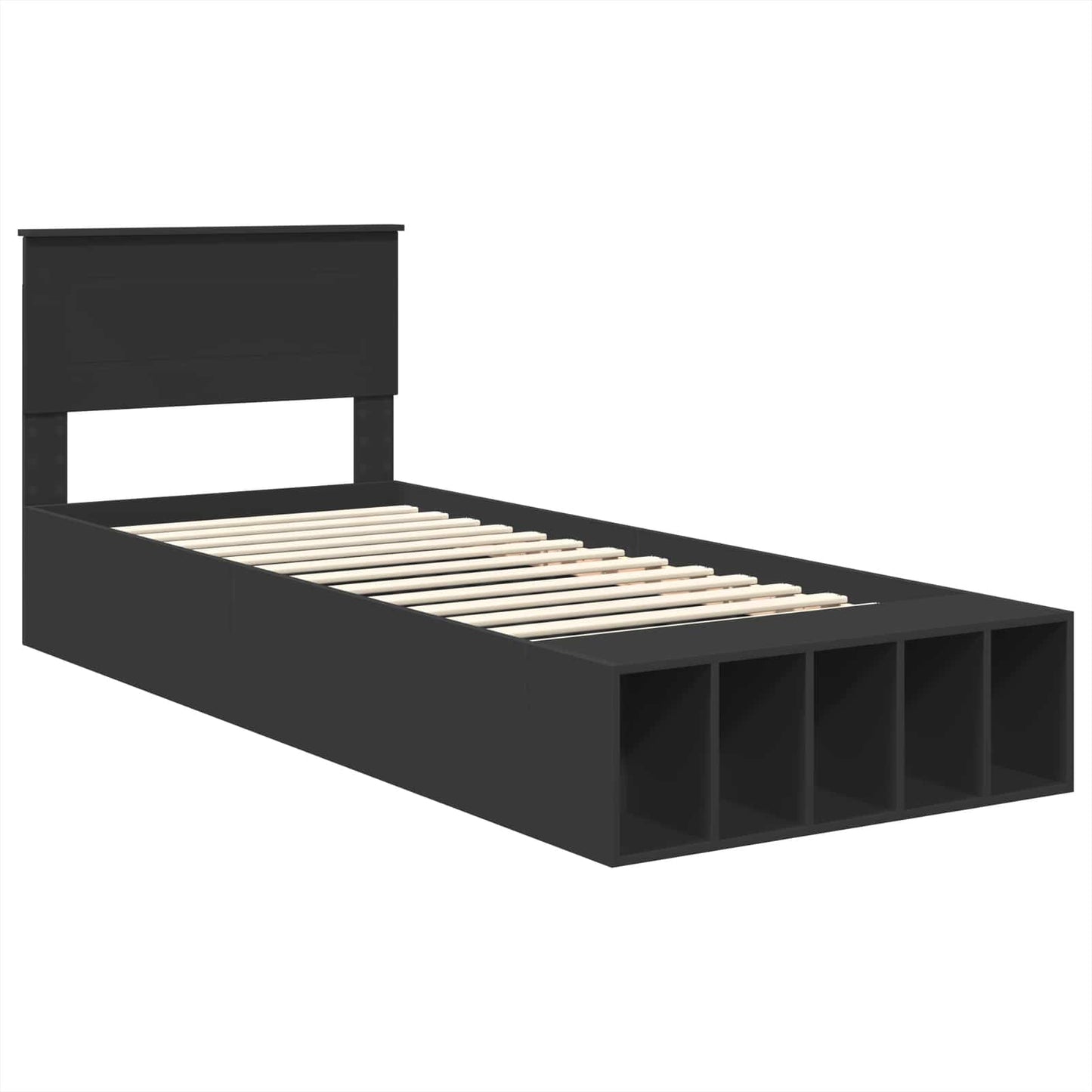 vidaXL Σκελετός Κρεβατιού με ράφι Μαύρο 90 x 190 cm Επεξεργασμένο ξύλο