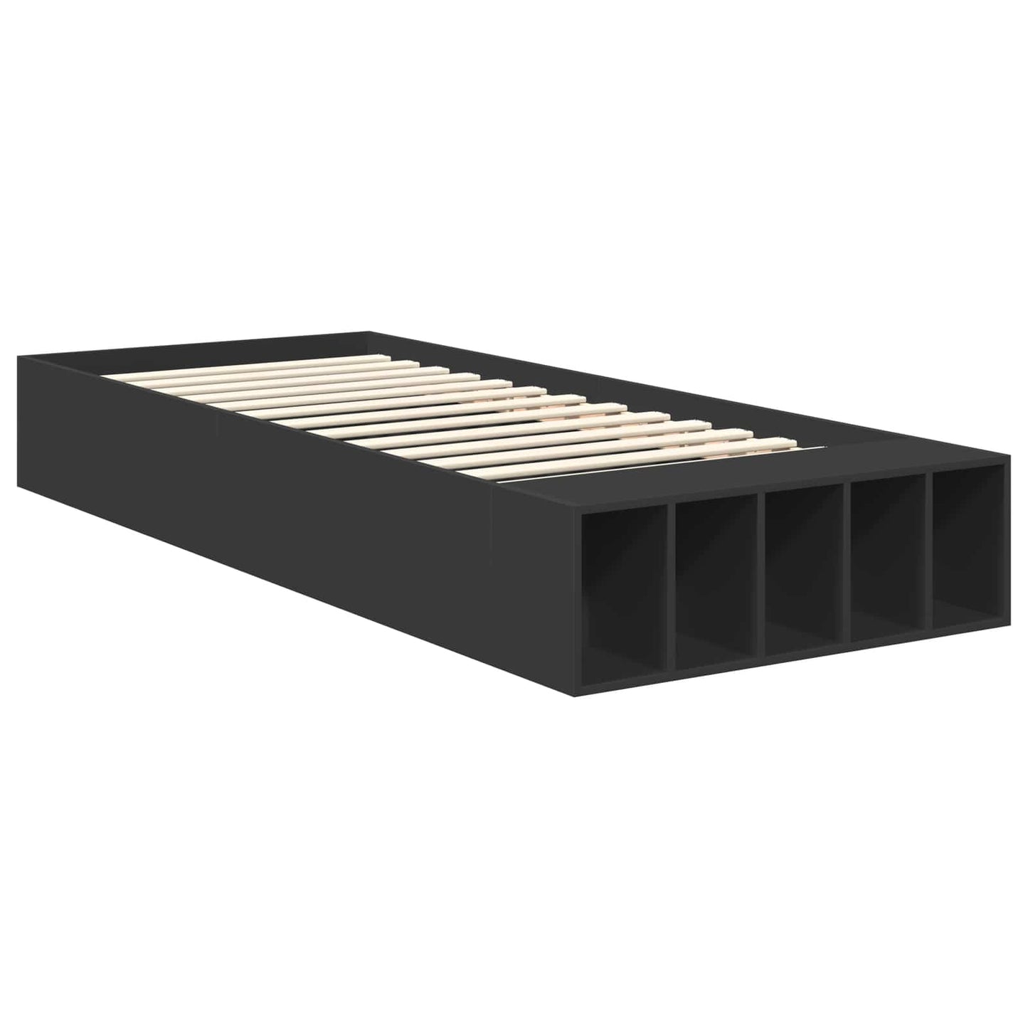 vidaXL Σκελετός Κρεβατιού με ράφι Μαύρο 90 x 190 cm Επεξεργασμένο ξύλο