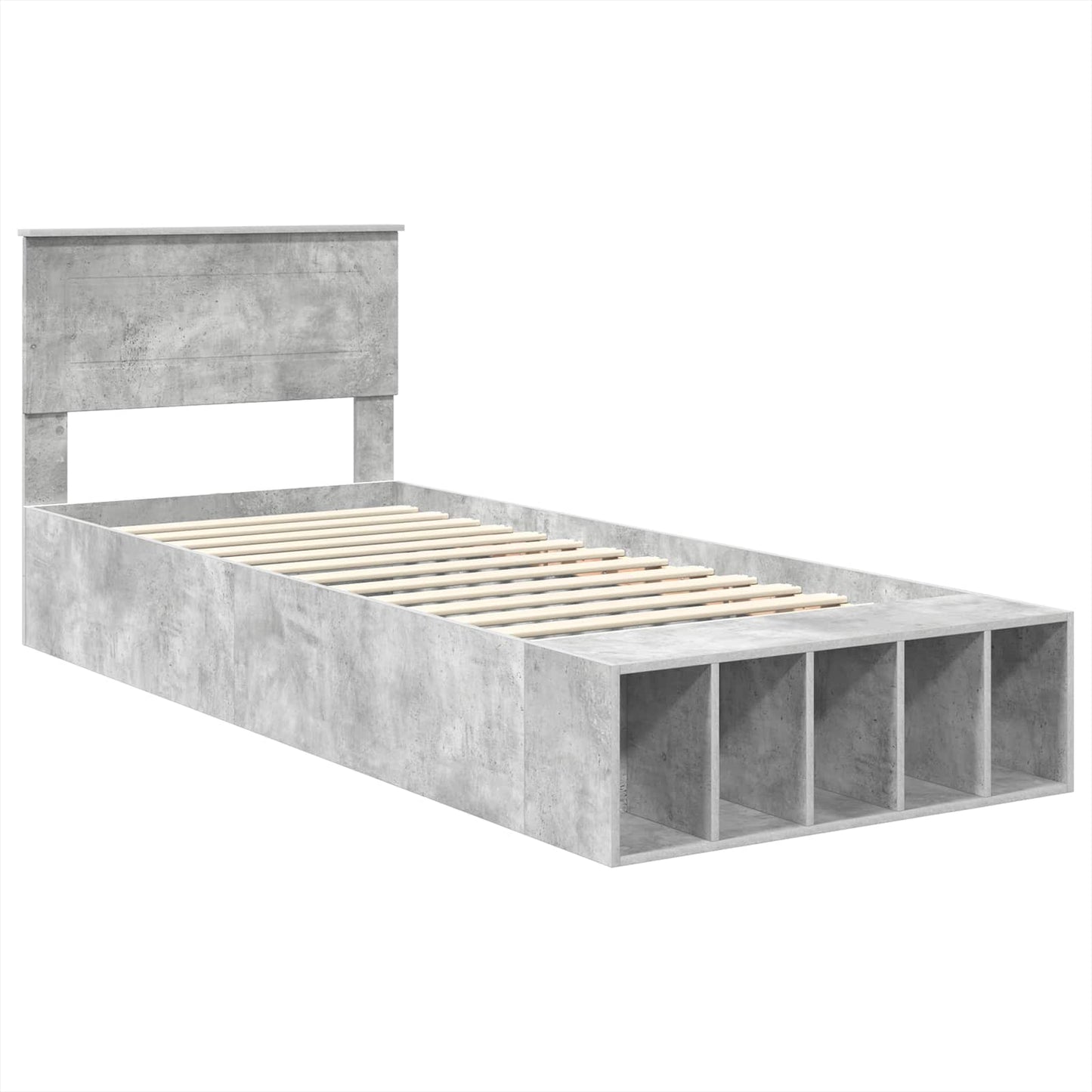 vidaXL Σκελετός Κρεβατιού με ράφι Σκυρόδεμα Γκρι 90 x 190 cm