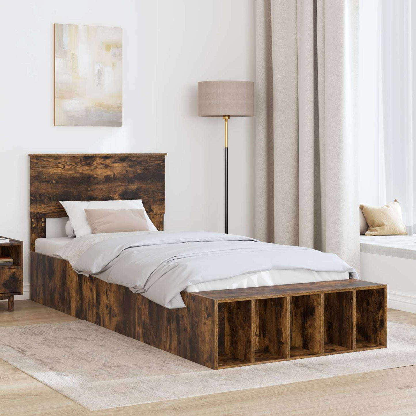 vidaXL Σκελετός Κρεβατιού Καπνιστό Δρύς 90 x 190 cm Επεξεργασμένο ξύλο
