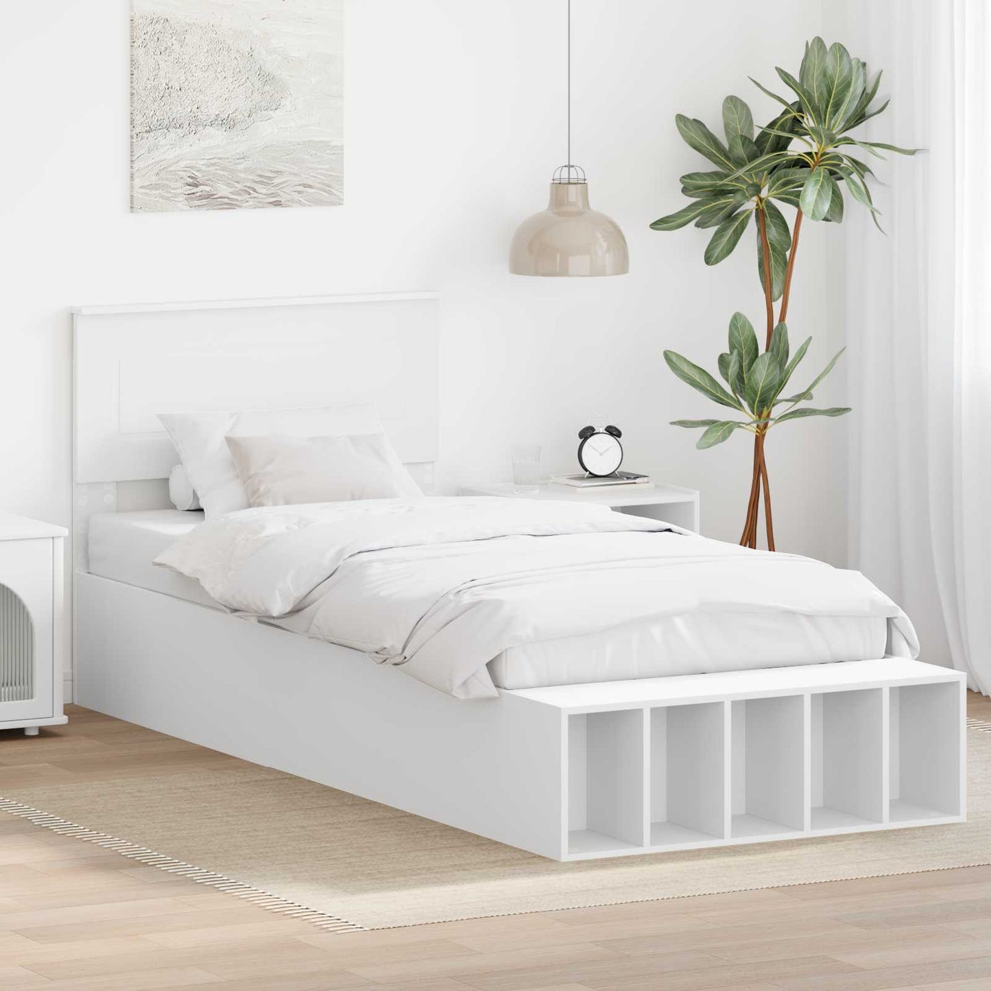 vidaXL Σκελετός Κρεβατιού με ράφι Λευκό 75 x 190 cm Επεξεργασμένο ξύλο