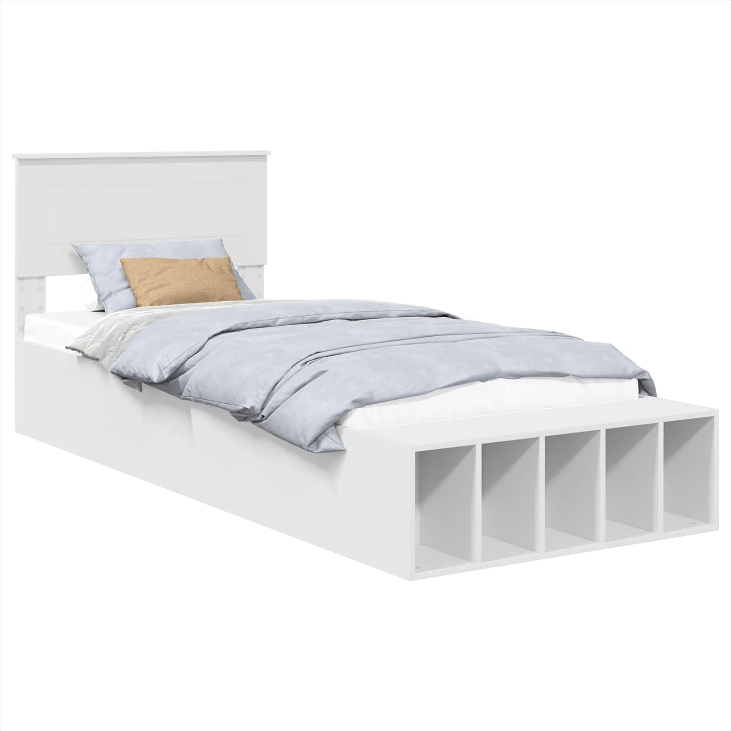vidaXL Σκελετός Κρεβατιού με ράφι Λευκό 75 x 190 cm Επεξεργασμένο ξύλο