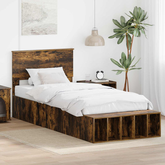 vidaXL Σκελετός Κρεβατιού Καπνιστό Δρύς 75 x 190 cm Επεξεργασμένο ξύλο