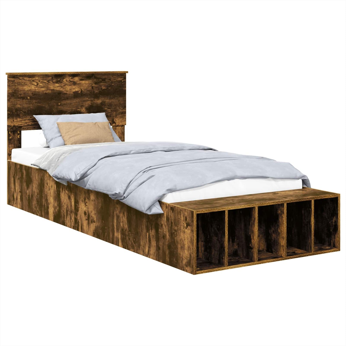 vidaXL Σκελετός Κρεβατιού Καπνιστό Δρύς 75 x 190 cm Επεξεργασμένο ξύλο