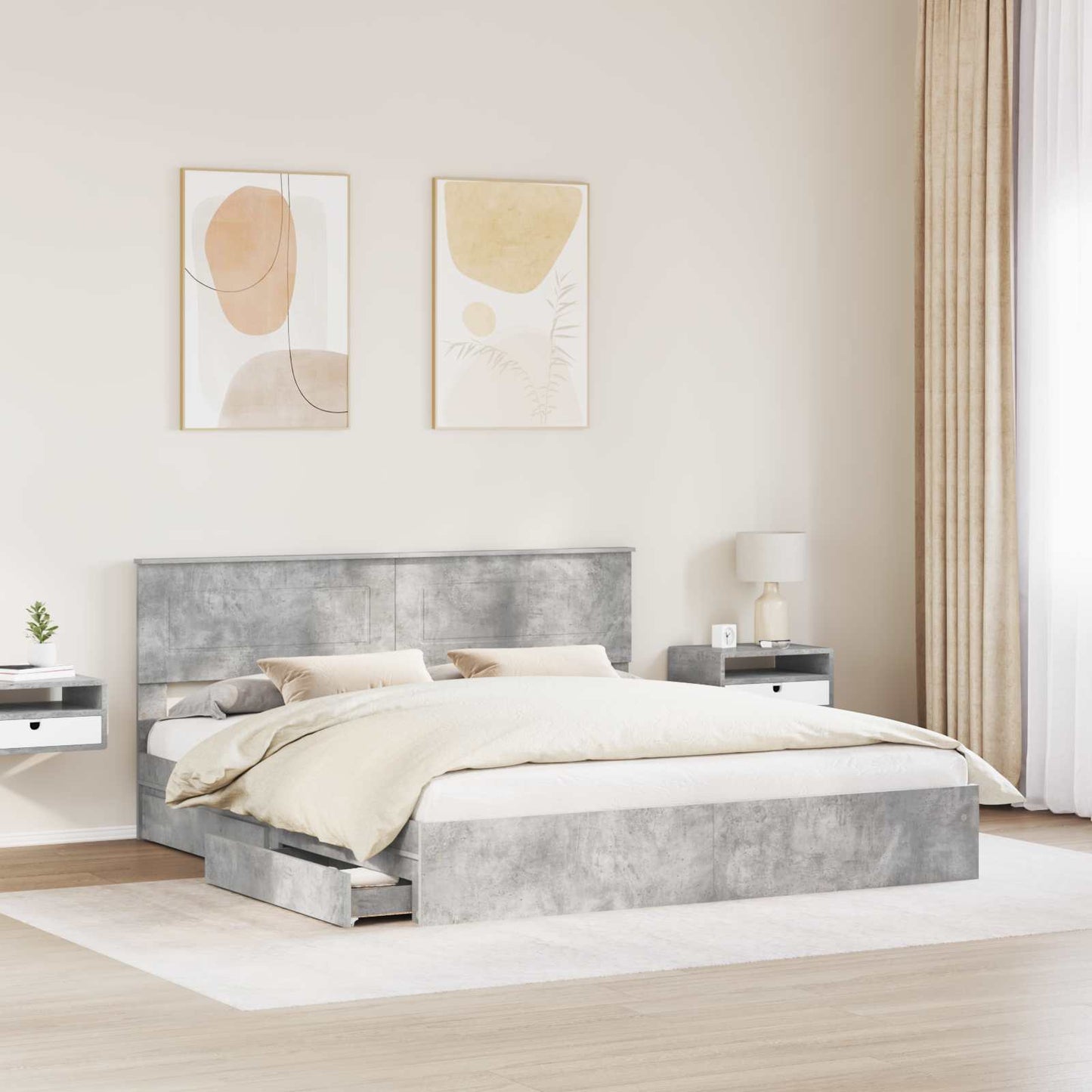 vidaXL Κρεβάτι Αποθήκης Σκυρόδεμα Γκρι 200 x 200 cm Επεξεργασμένο ξύλο