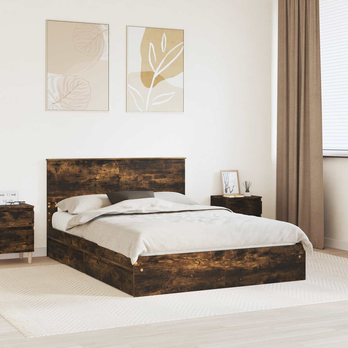 vidaXL Κρεβάτι Αποθήκης Καπνιστό Δρύς 160 x 200 cm Επεξεργασμένο ξύλο