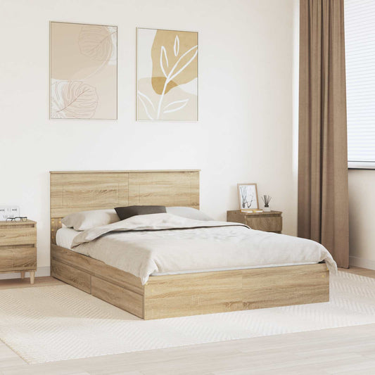 vidaXL Κρεβάτι Αποθήκης Δρύς Sonoma 140 x 190 cm Επεξεργασμένο ξύλο