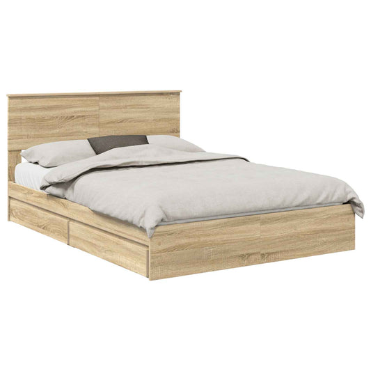 vidaXL Κρεβάτι Αποθήκης Δρύς Sonoma 140 x 190 cm Επεξεργασμένο ξύλο
