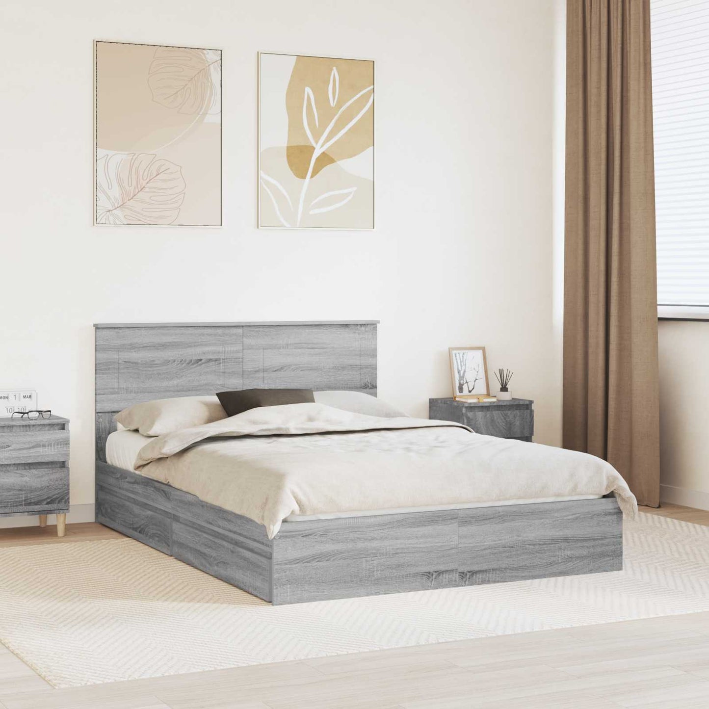 vidaXL Κρεβάτι Αποθήκης Γκρίζο Σονομα 140 x 200 cm Επεξεργασμένο ξύλο