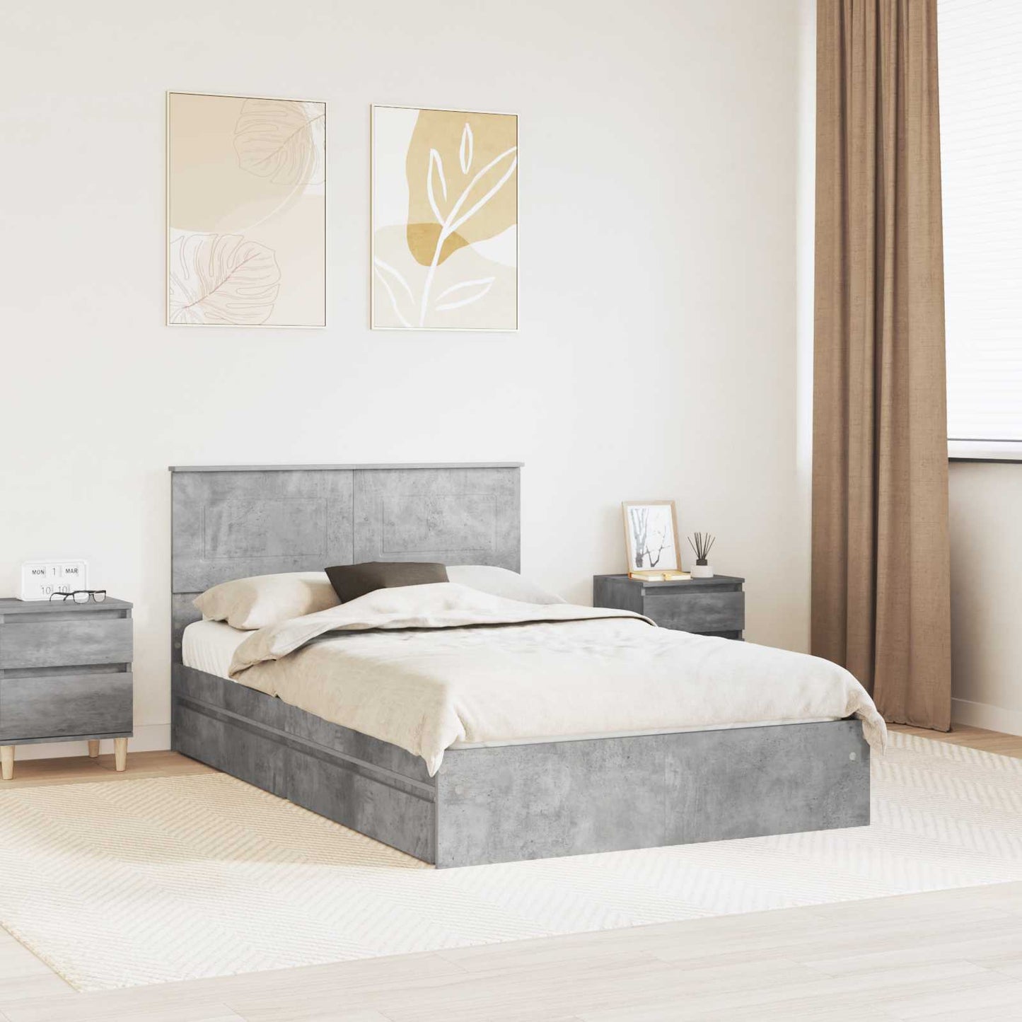 vidaXL Κρεβάτι Αποθήκης Σκυρόδεμα Γκρι 135 x 190 cm Επεξεργασμένο ξύλο