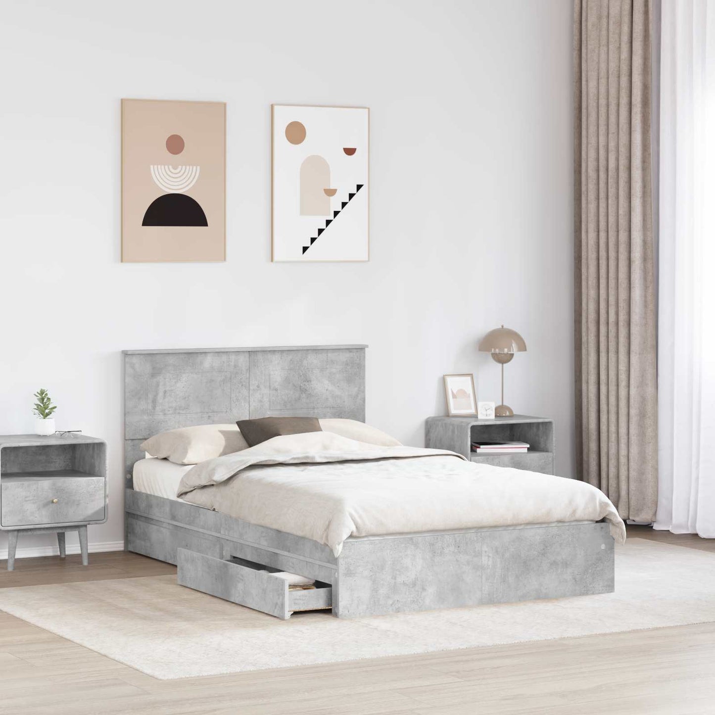 vidaXL Κρεβάτι Αποθήκης Σκυρόδεμα Γκρι 135 x 190 cm Επεξεργασμένο ξύλο