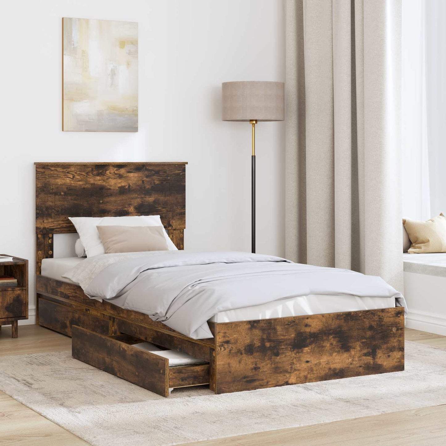 vidaXL Κρεβάτι Αποθήκης Καπνιστό Δρύς 90 x 190 cm Επεξεργασμένο ξύλο