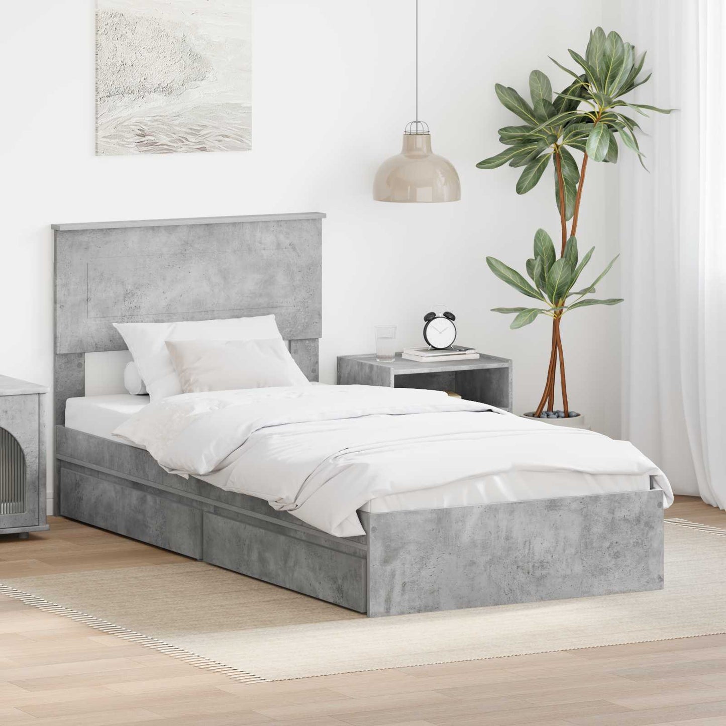 vidaXL Κρεβάτι Αποθήκης Σκυρόδεμα Γκρι 70 x 190 cm Επεξεργασμένο ξύλο
