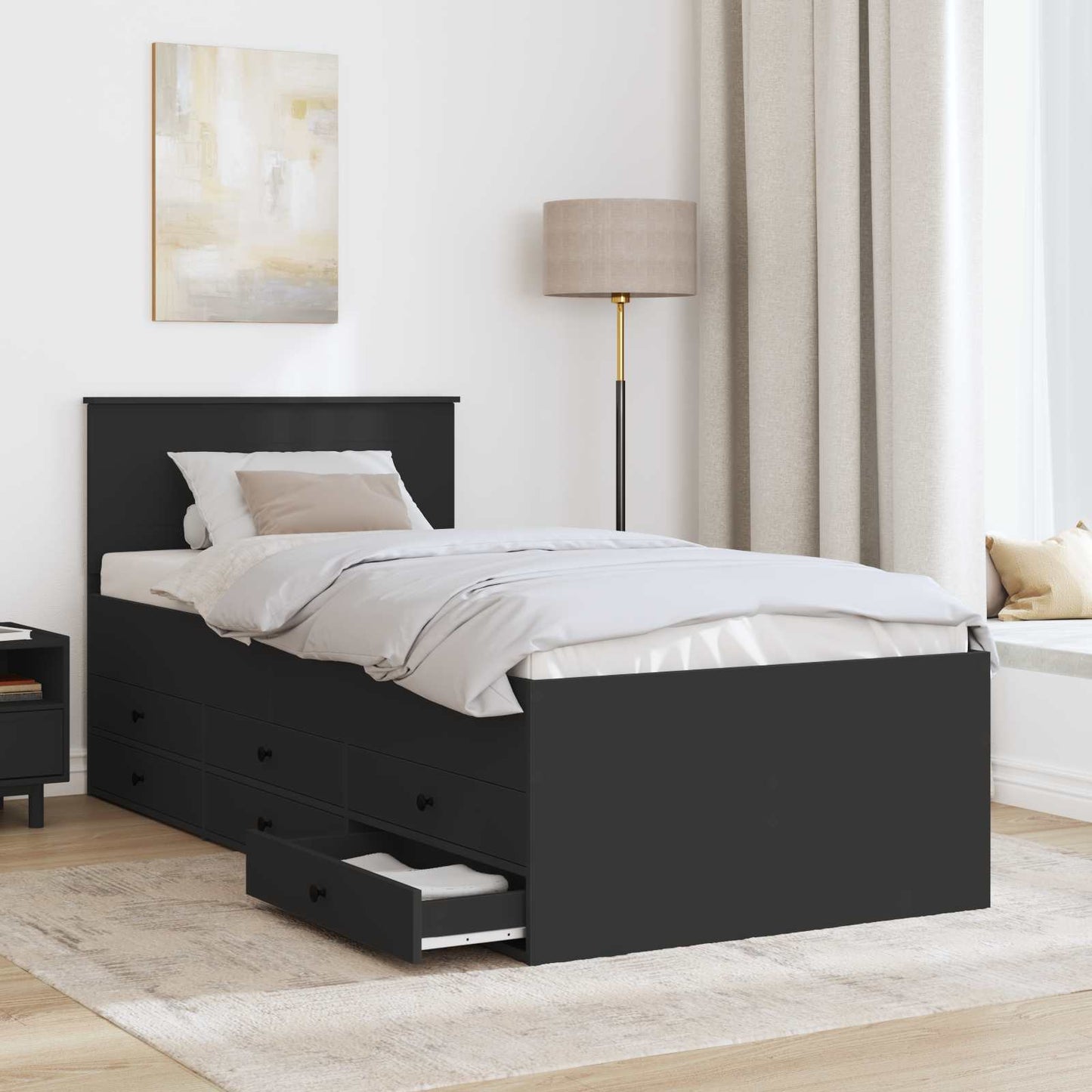 vidaXL Καναπές Κρεβάτι με συρτάρι Μαύρο 90 x 190 cm Επεξεργασμένο ξύλο