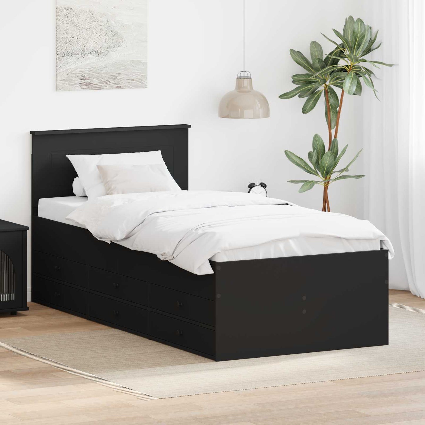 vidaXL Καναπές Κρεβάτι με συρτάρι Μαύρο 90 x 200 cm Επεξεργασμένο ξύλο