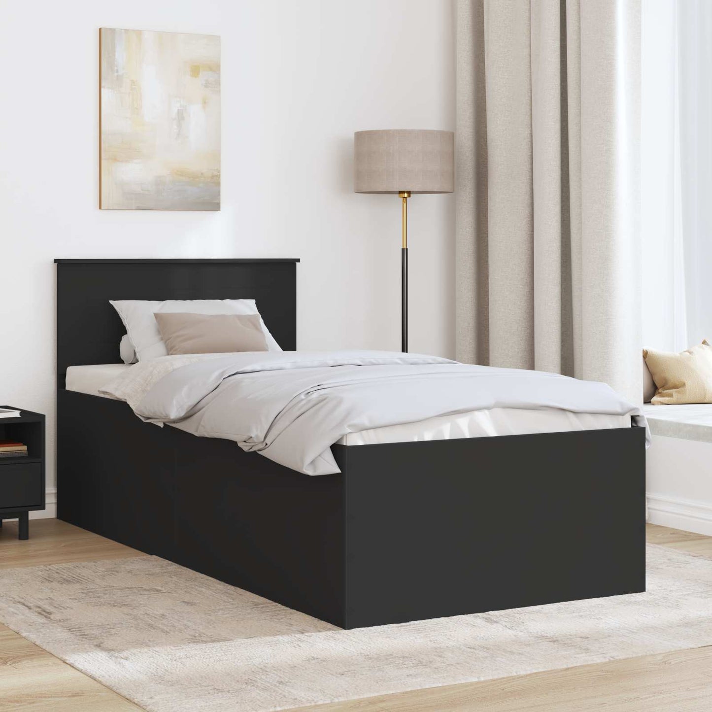 vidaXL Σκελετός Κρεβατιού Μαύρο 90 x 190 cm Επεξεργασμένο ξύλο