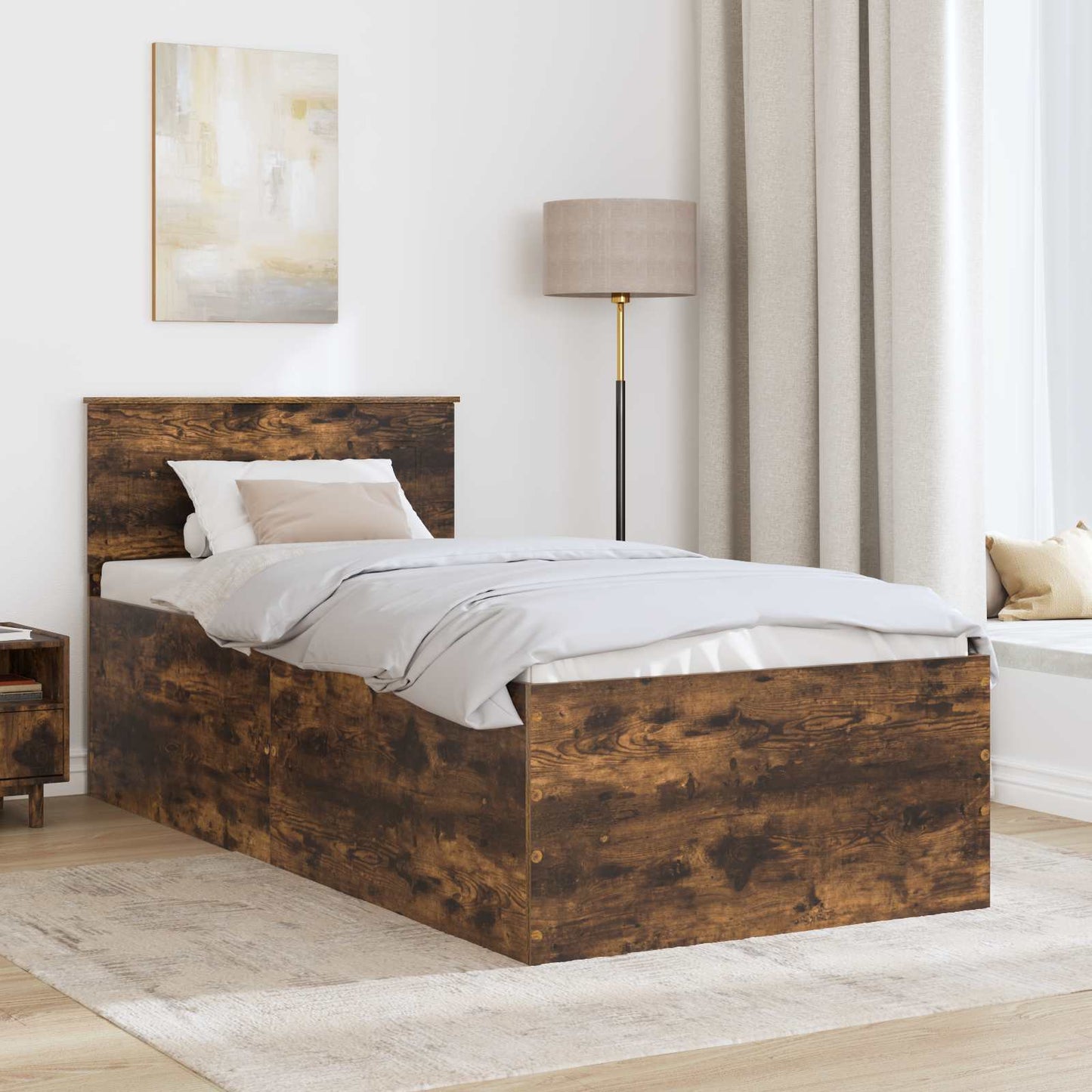 vidaXL Σκελετός Κρεβατιού Καπνιστό Δρύς 90 x 190 cm Επεξεργασμένο ξύλο