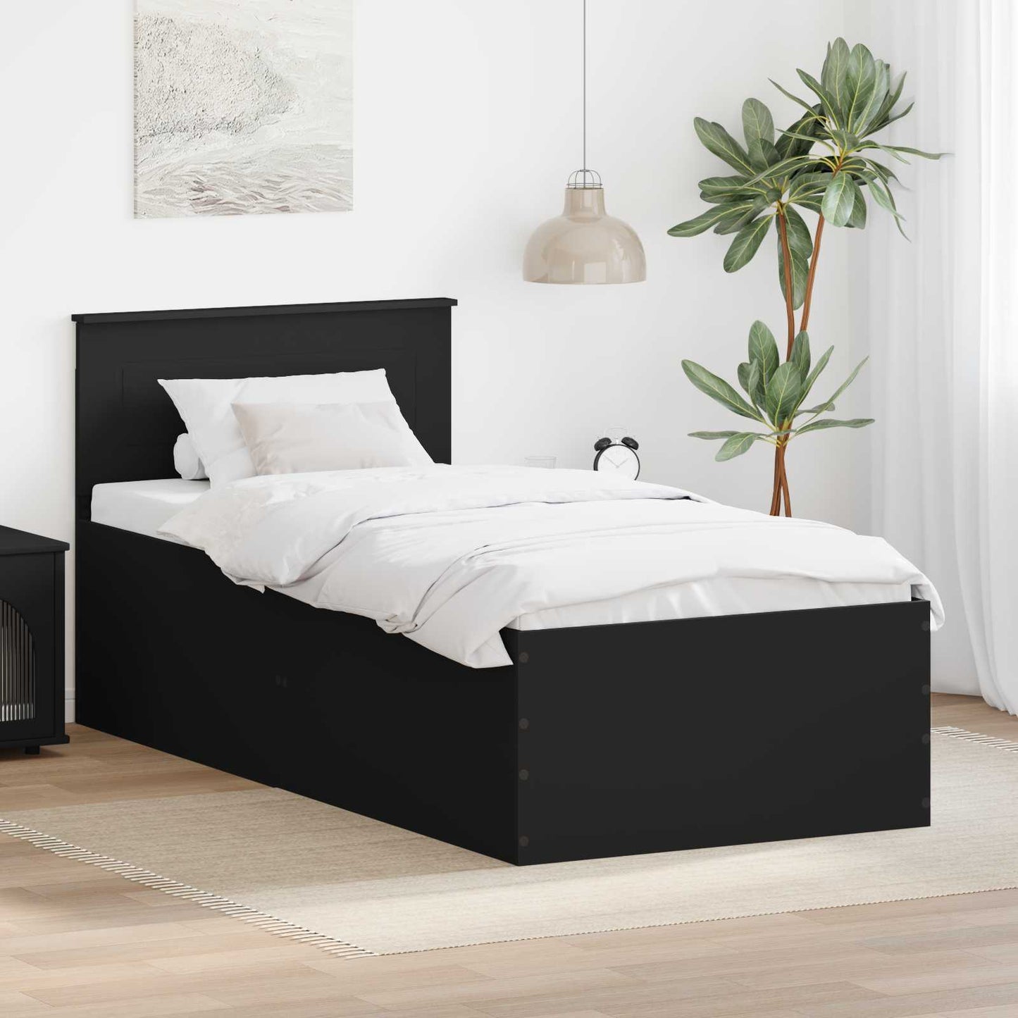 vidaXL Σκελετός Κρεβατιού Μαύρο 90 x 200 cm Επεξεργασμένο ξύλο