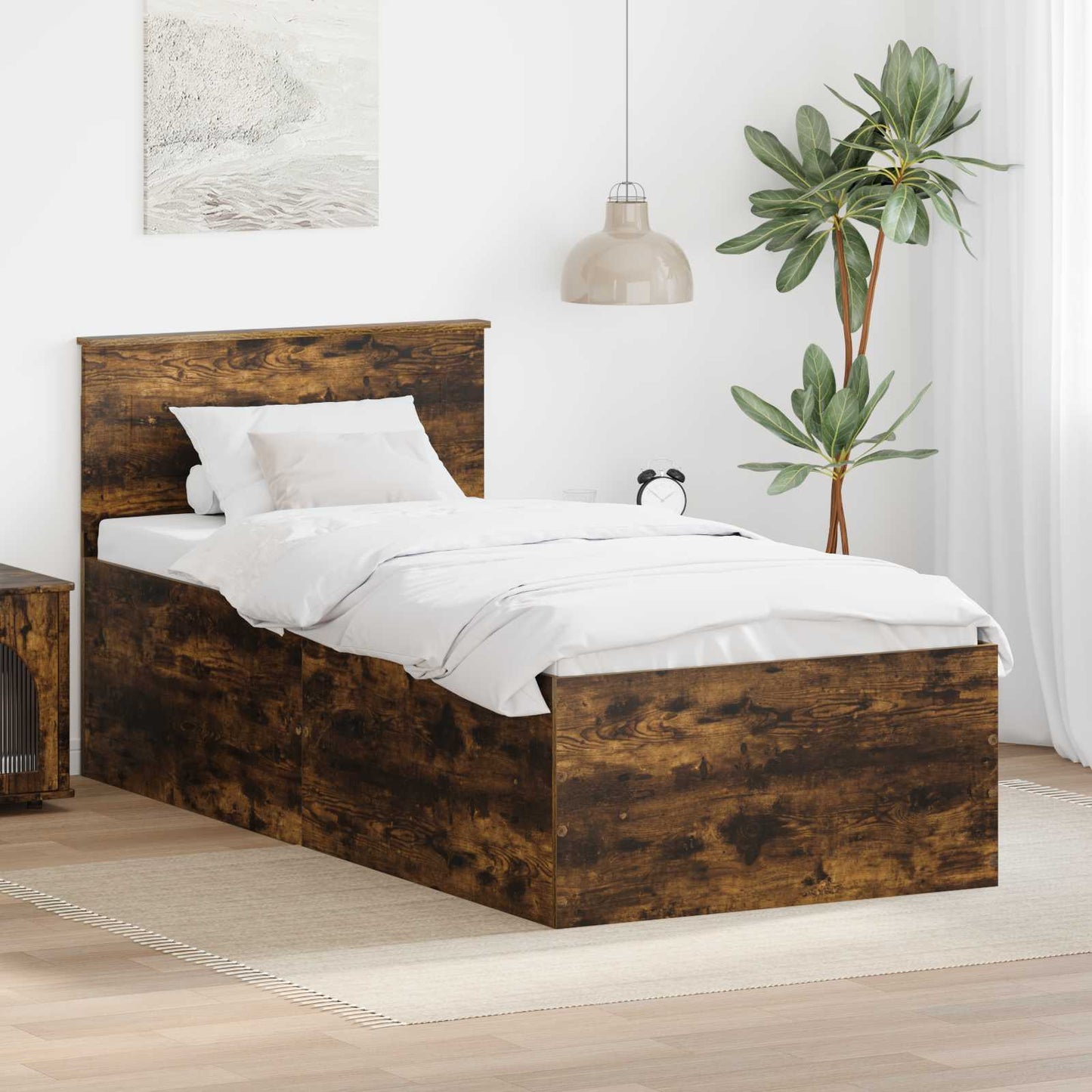 vidaXL Σκελετός Κρεβατιού Καπνιστό Δρύς 75 x 190 cm Επεξεργασμένο ξύλο