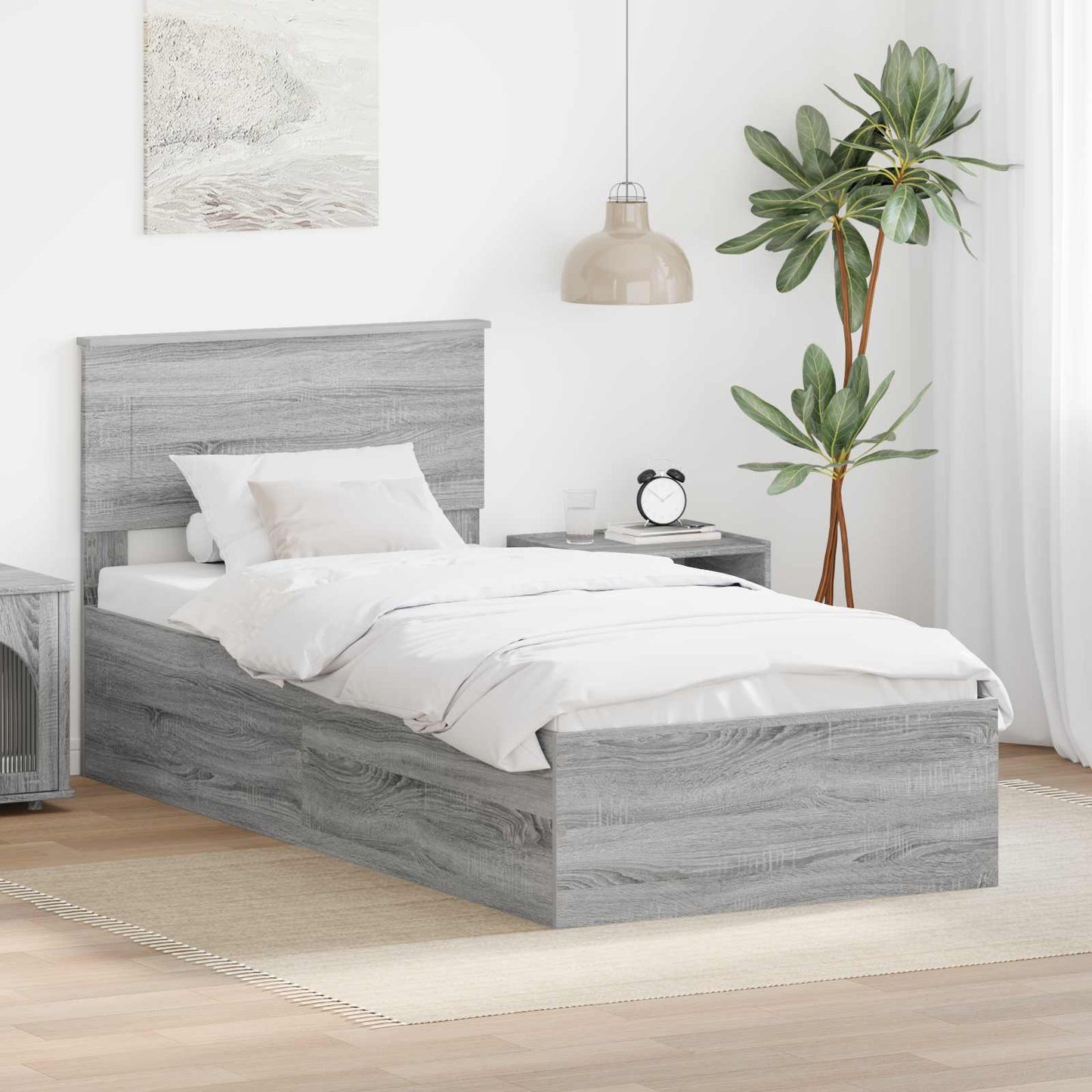 vidaXL Σκελετός Κρεβατιού Γκρίζο Σονομα 90 x 190 cm Επεξεργασμένο Ξύλο