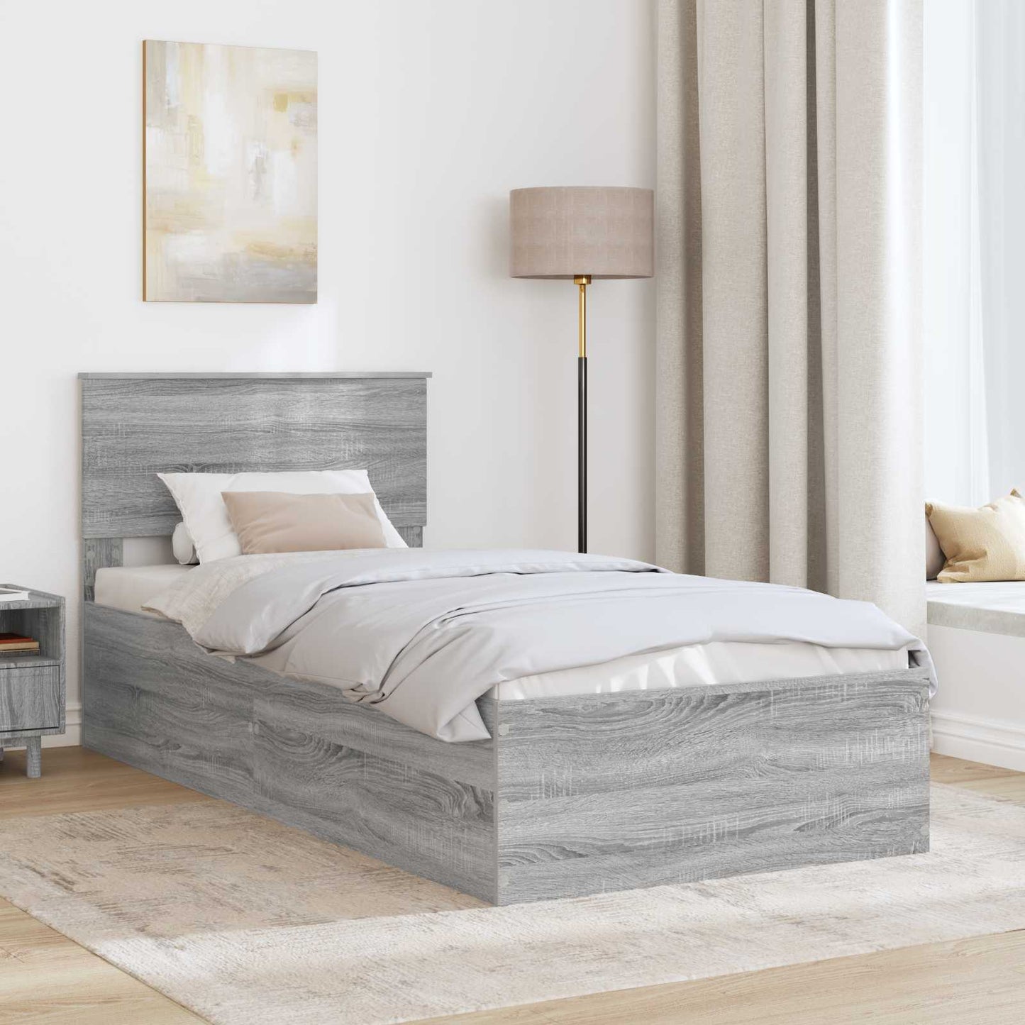 vidaXL Σκελετός Κρεβατιού Γκρίζο Σονομα 90 x 190 cm Επεξεργασμένο Ξύλο